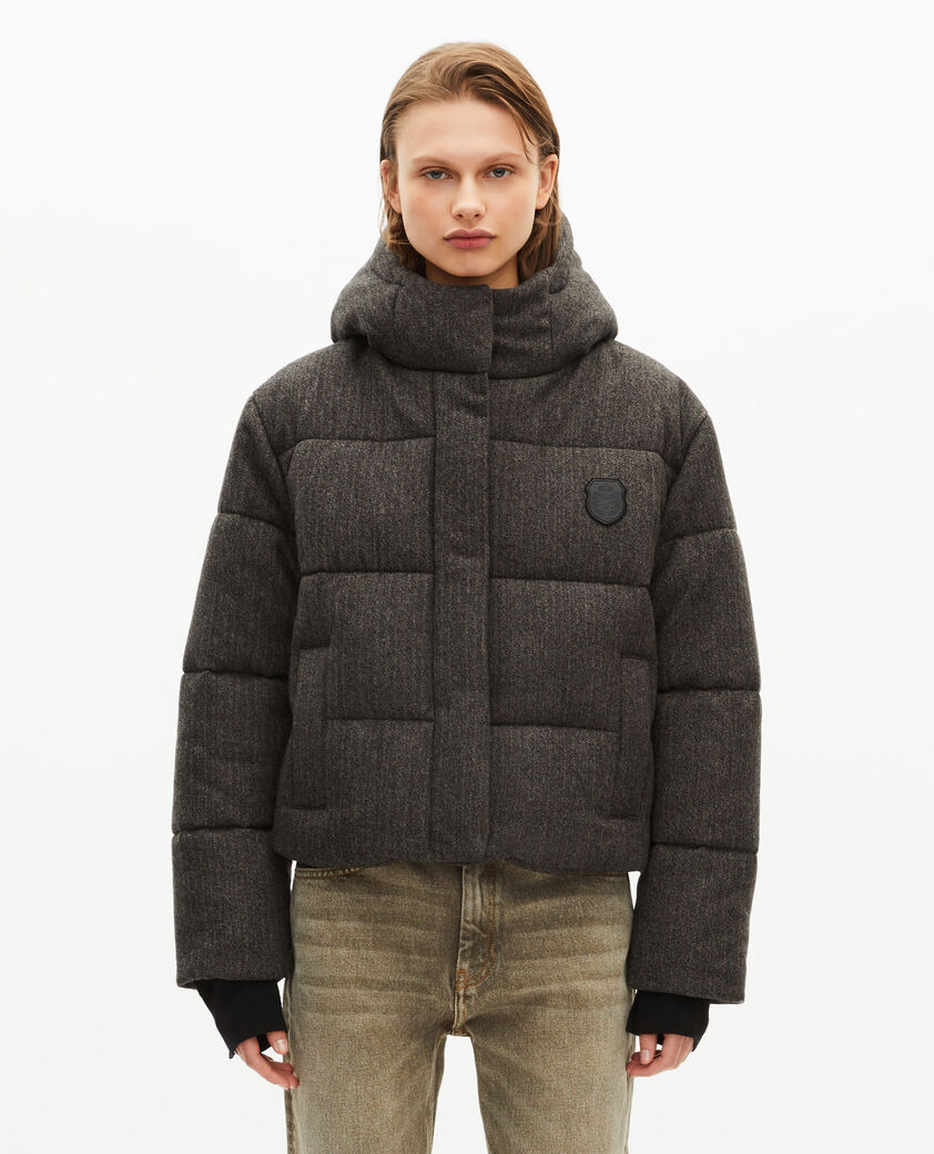 The Kooples DAMEN STONE kurze dunkelgraue daunenjacke aus wolle