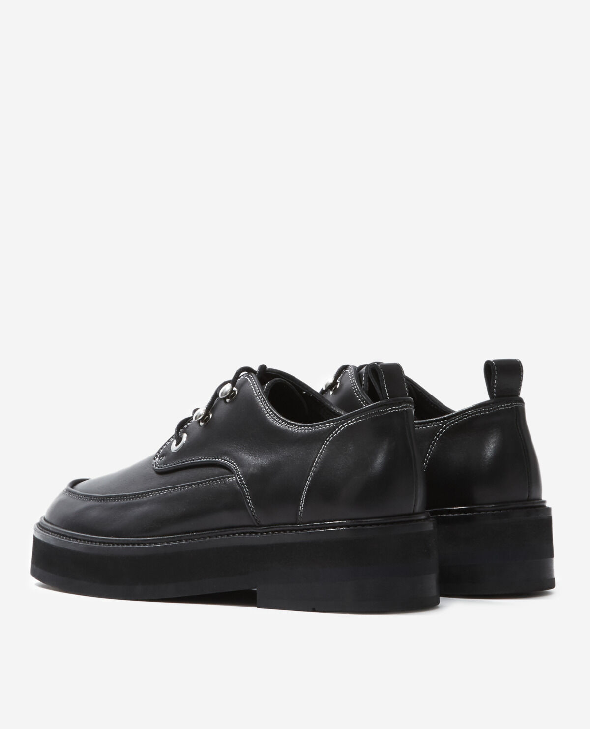 Black leather derbies with topstitching