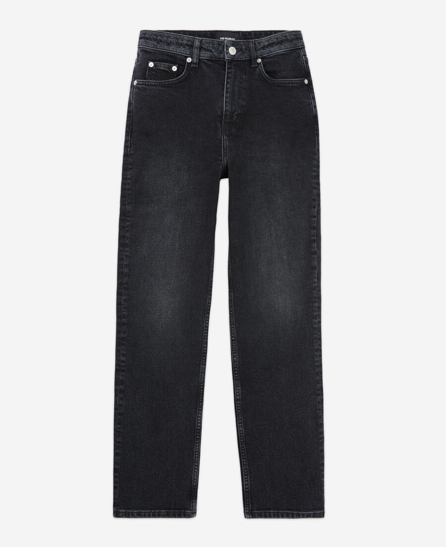 The Kooples FEMME BLACK WASHED jean droit cropped noir