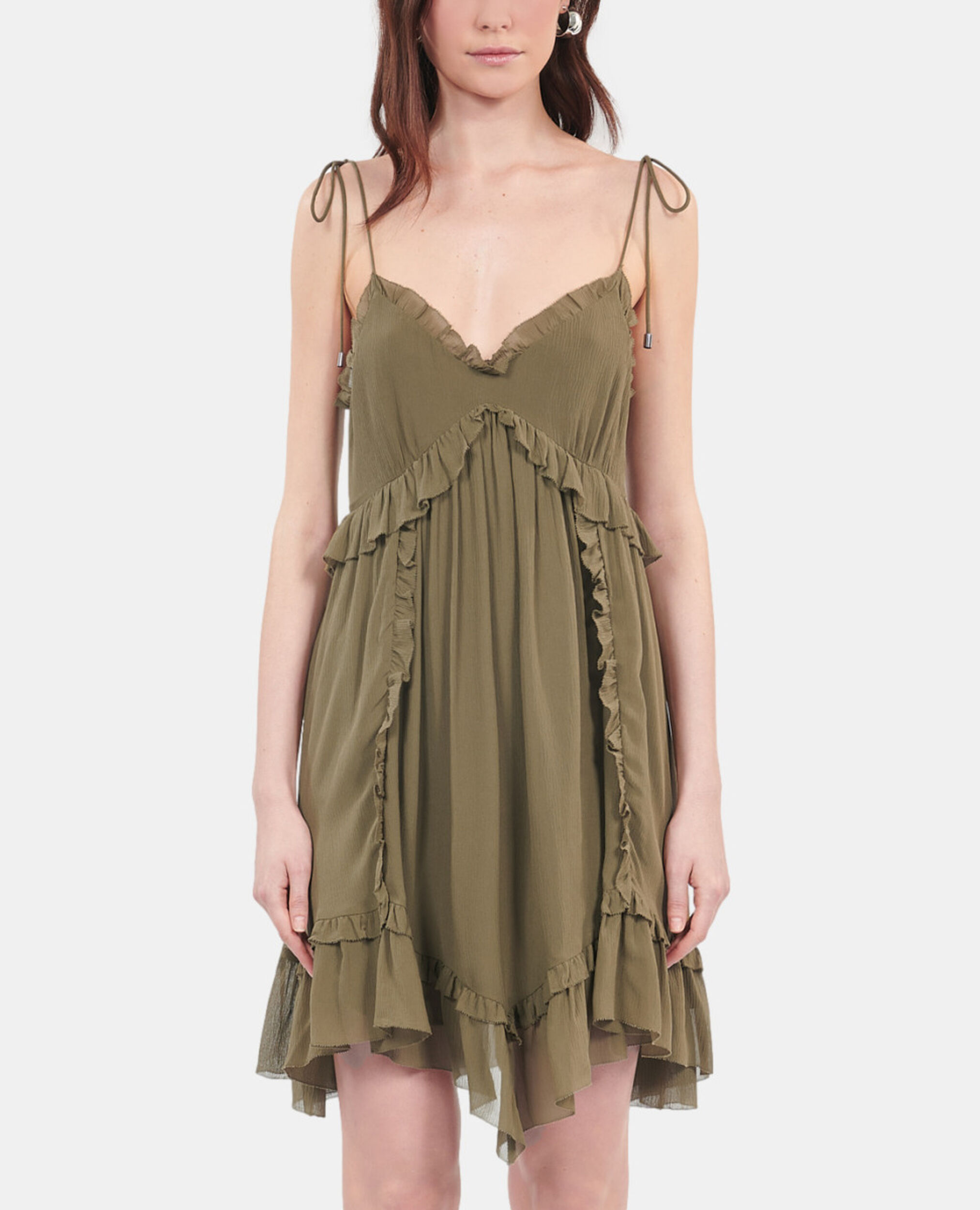 Short khaki silk dress, KAKI, hi-res image number null