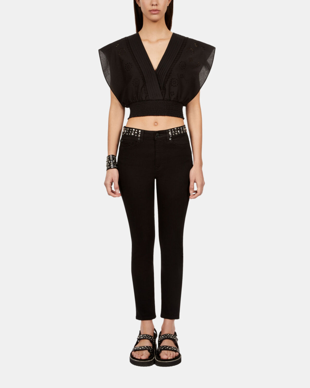 The Kooples WOMEN BLACK black short top in english embroidery