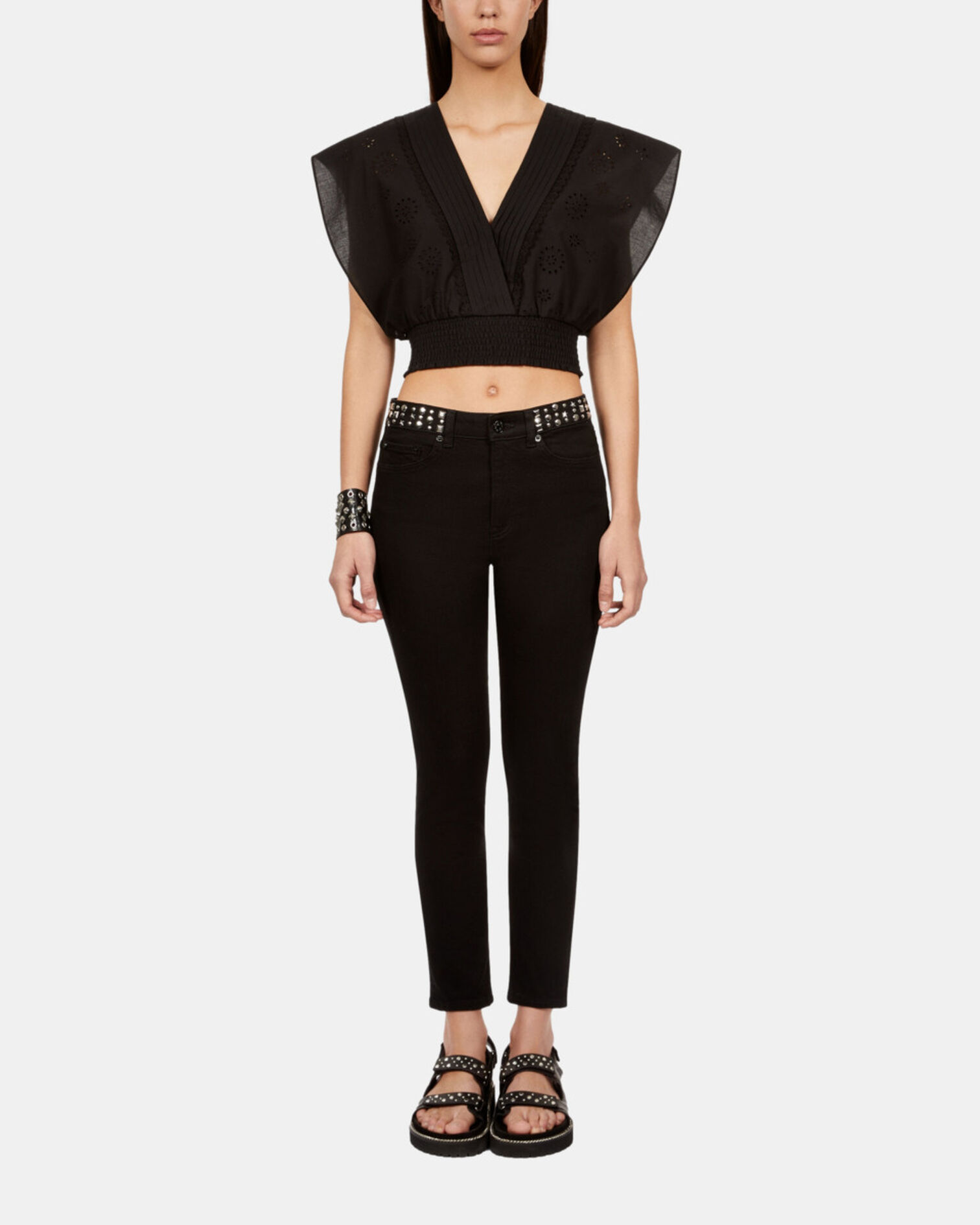 Black short top in English embroidery, BLACK, hi-res image number null
