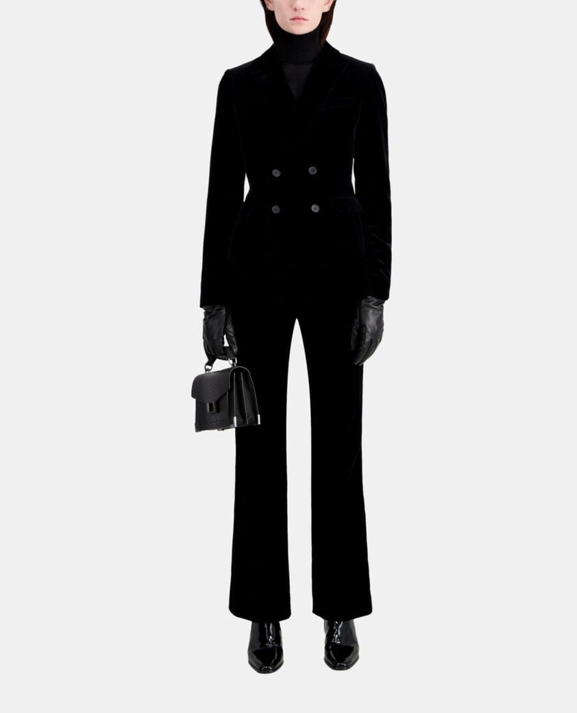 The Kooples WOMEN BLACK short black velvet suit jacket