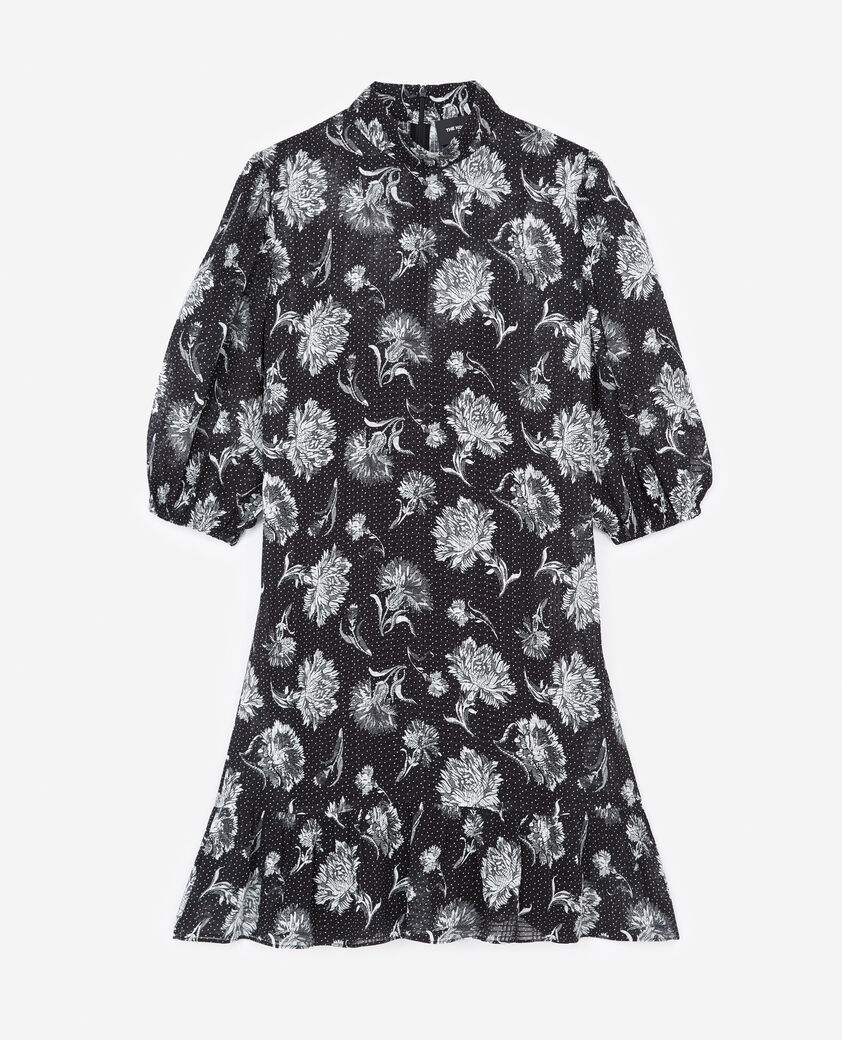 The Kooples WOMEN BLACK short jacquard dress with high neck