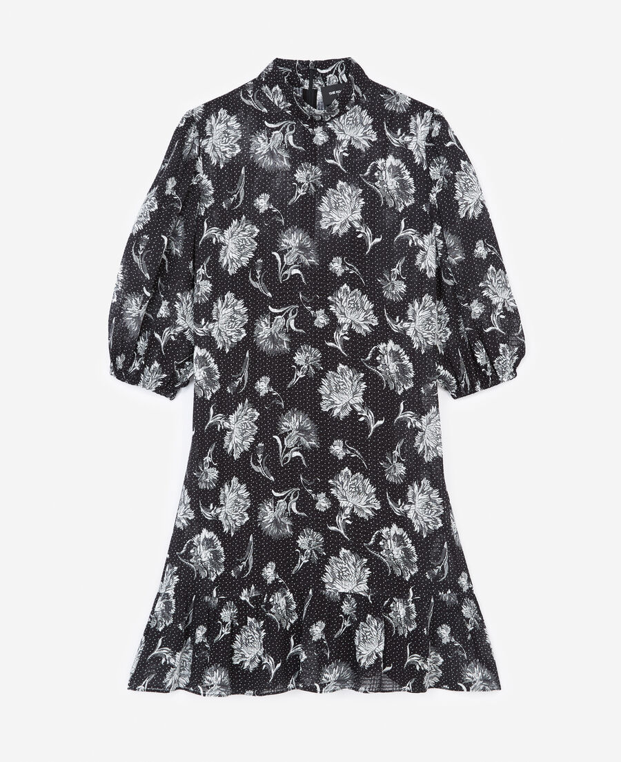 The Kooples WOMEN BLACK short jacquard dress with high neck