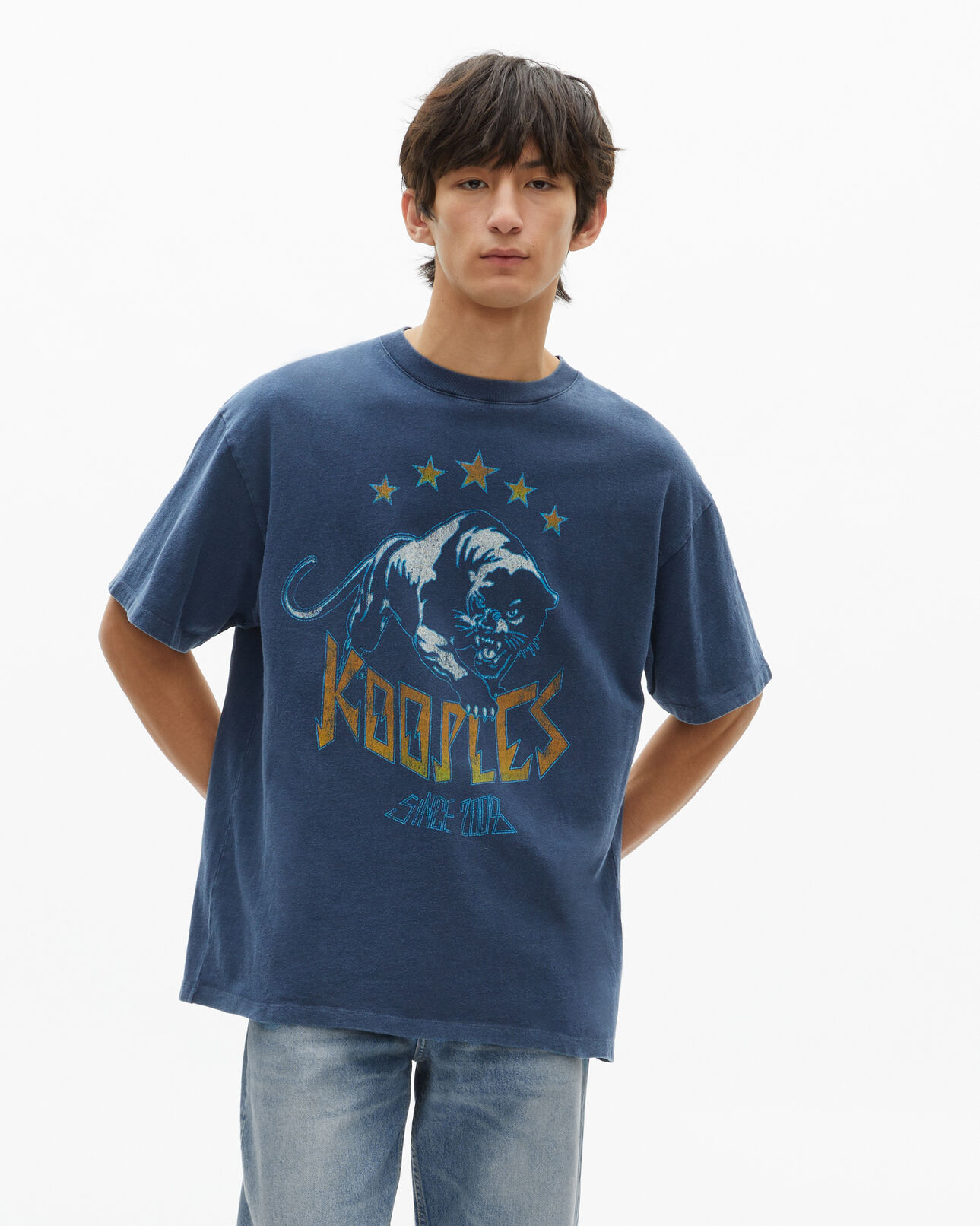 The Kooples HERREN WASHED NAVY t-shirt mit marine-siebdruck