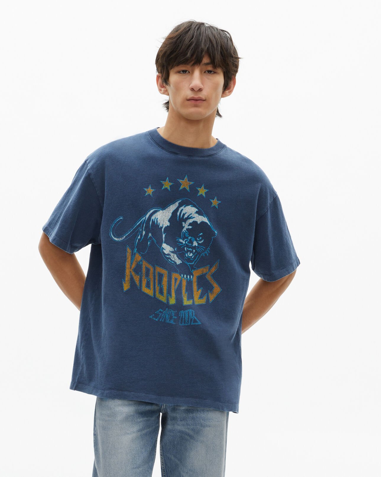 The Kooples HERREN WASHED NAVY t-shirt mit marine-siebdruck