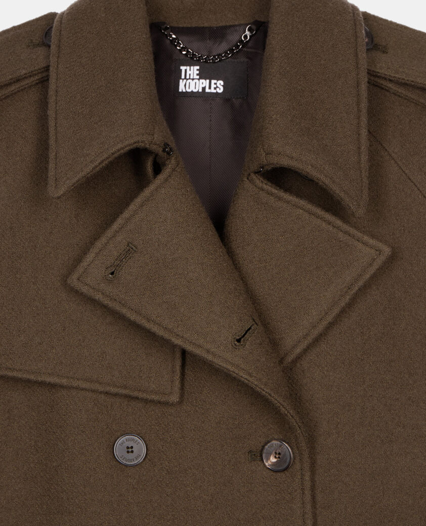 The Kooples FEMME KAKI manteau long en laine style trench kaki