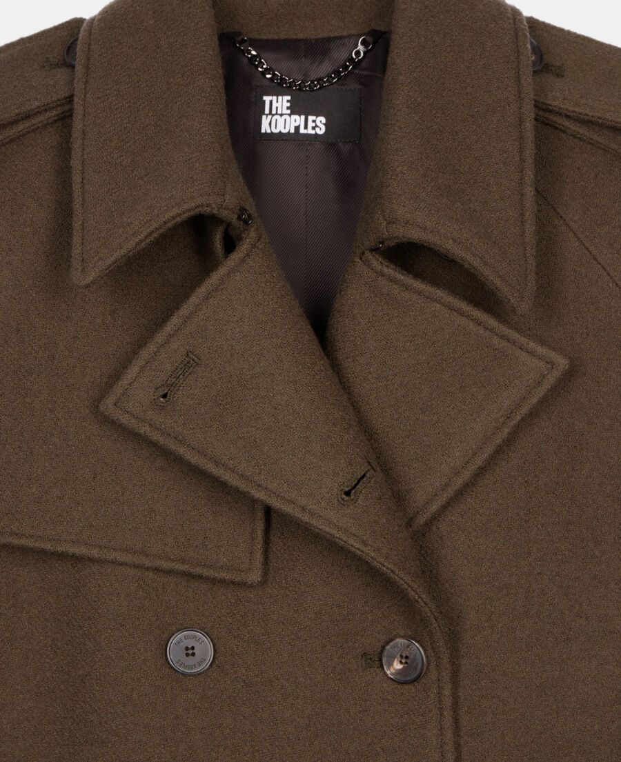 The Kooples F KAKI long wool coat in khaki trench style