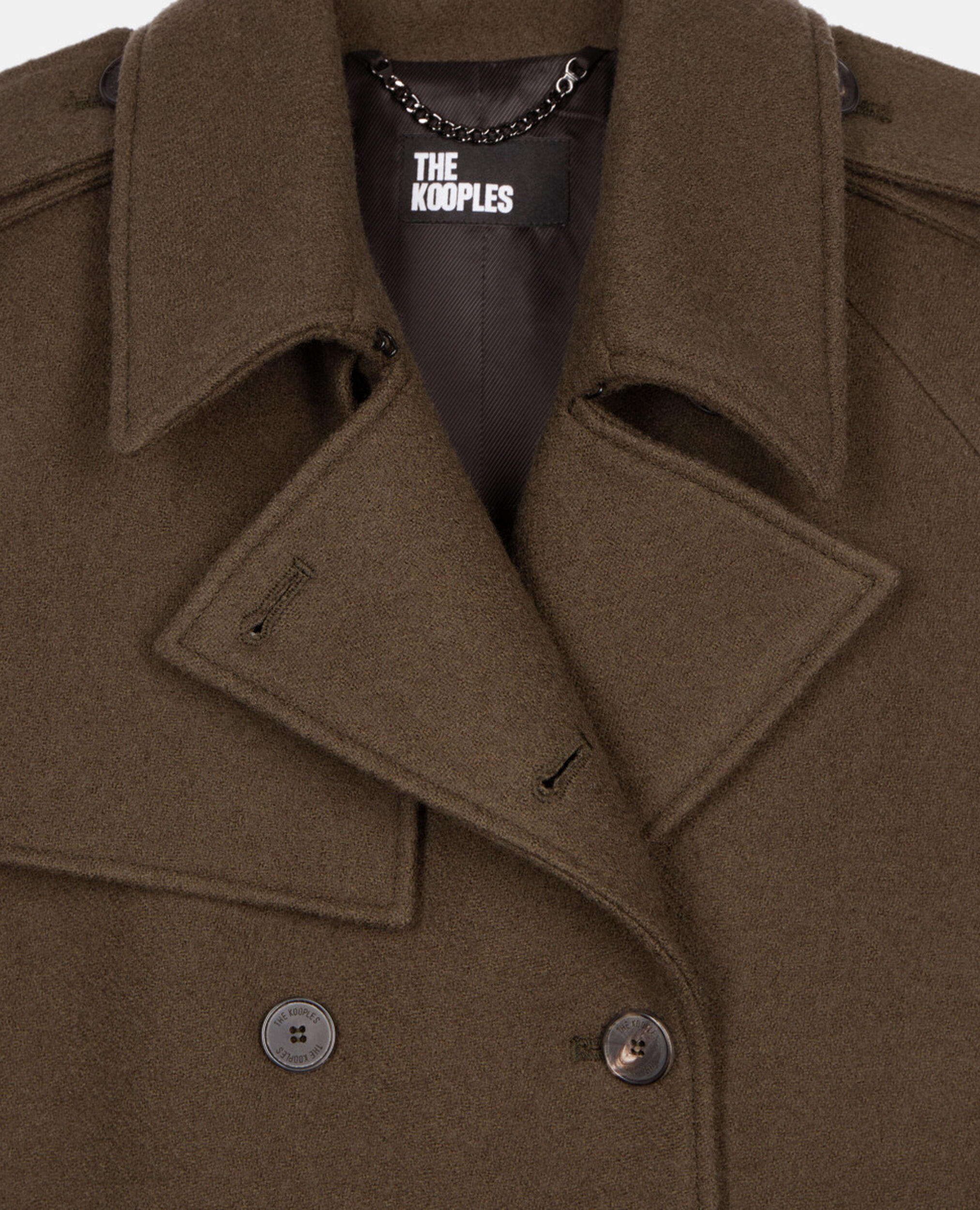 Long wool coat in khaki trench style, KAKI, hi-res image number null