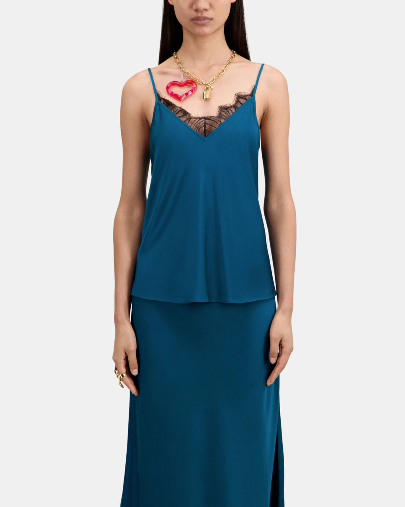 The Kooples FEMME MEDIUM BLUE caraco bleu avec détails en dentelle