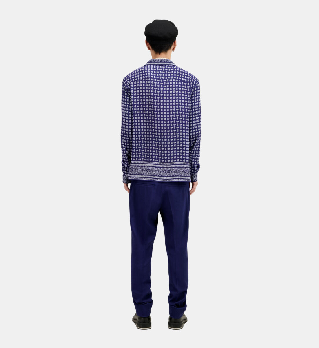 Blue and white paisley print long sleeve shirt