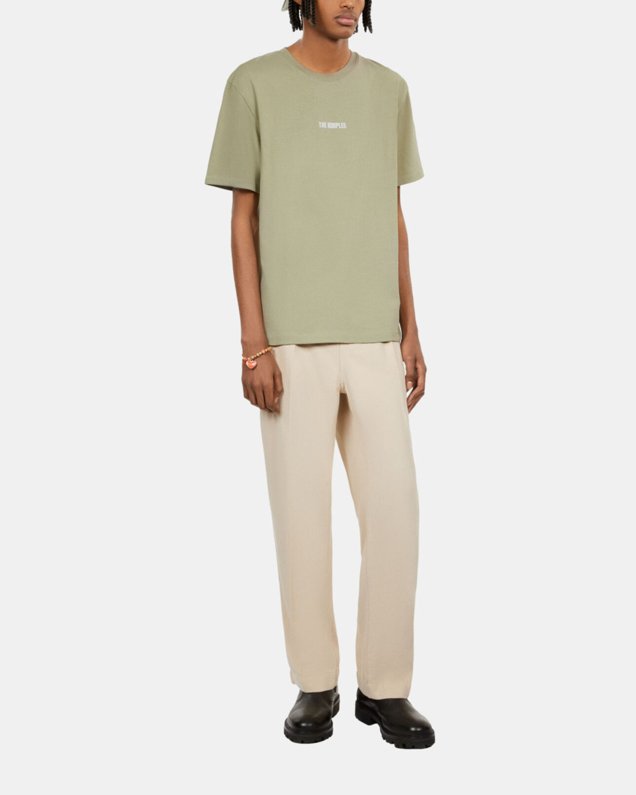 The Kooples MEN KAKI GREY light green t-shirt with logo serigraphy