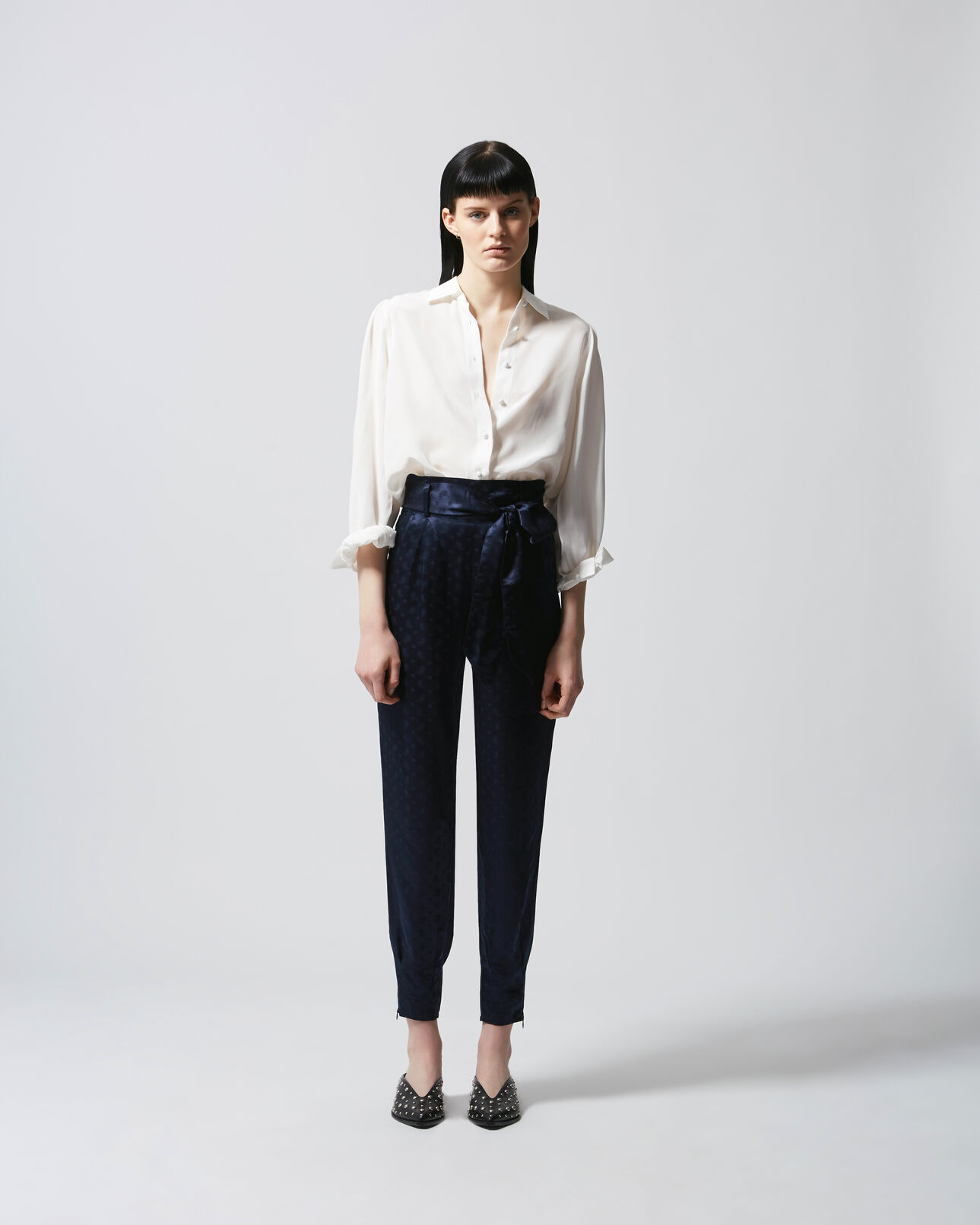 The Kooples FEMME NAVY pantalon fluide bleu marine jacquard