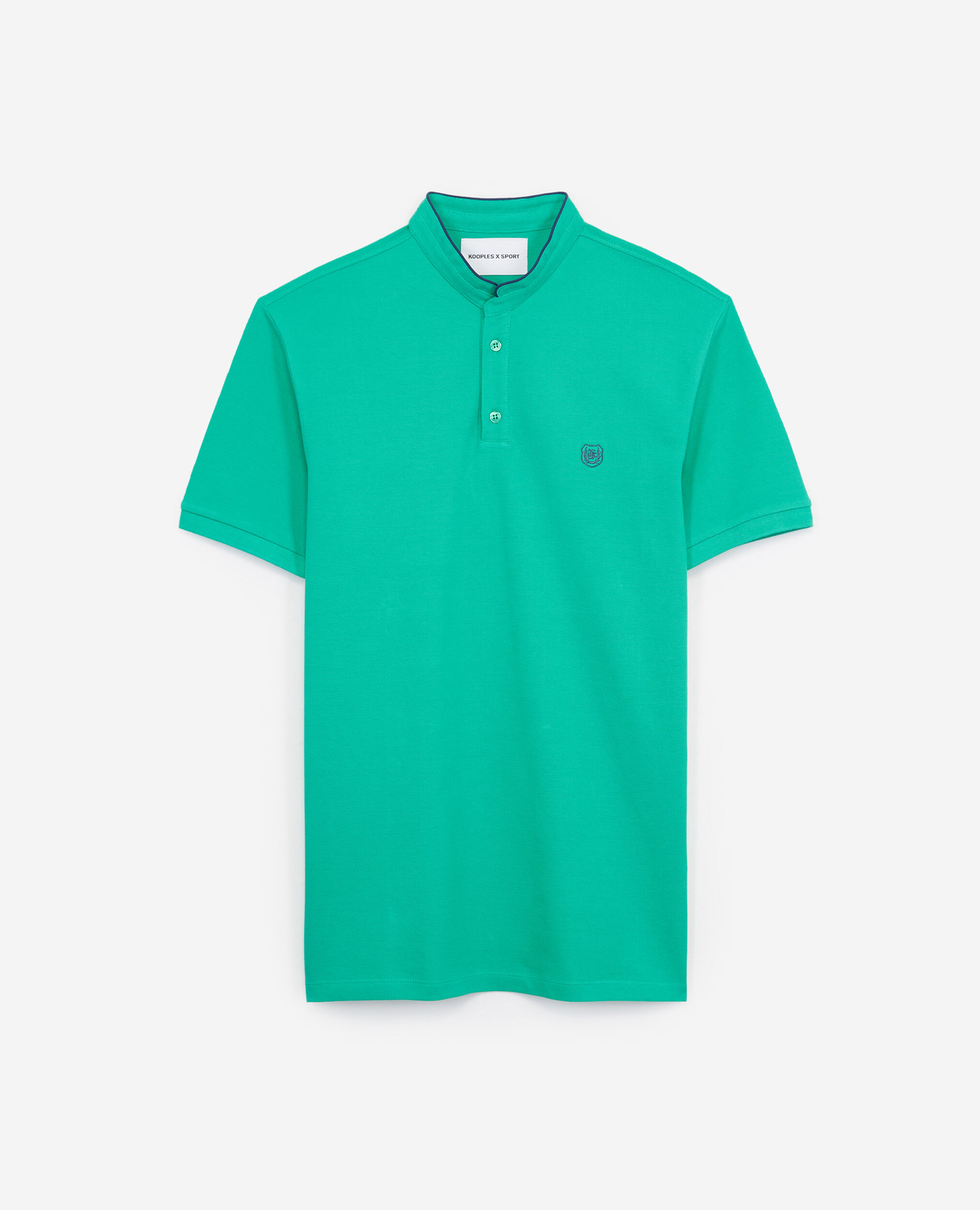 Green cotton polo with blue badge, GREEN VEGETAL / DEEP SEA, hi-res image number null