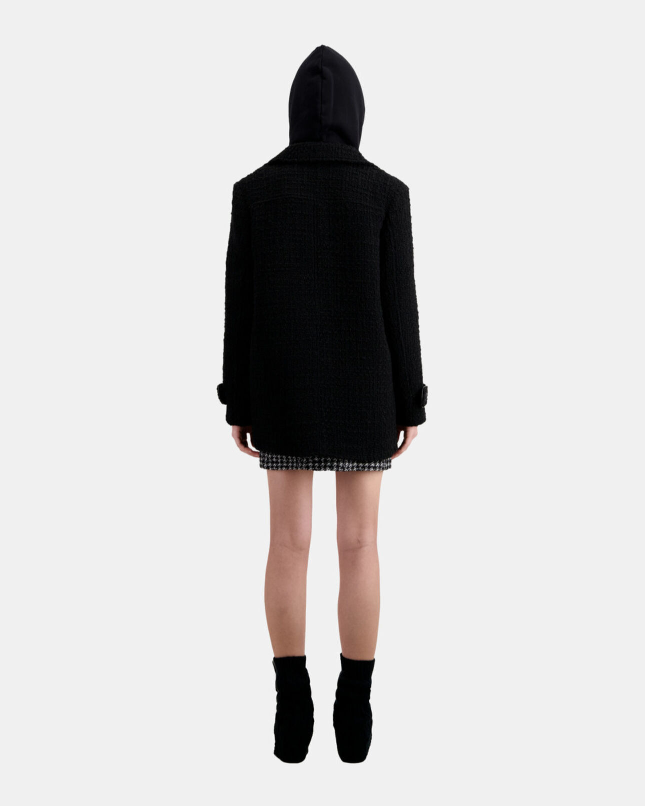 The Kooples FEMME BLACK manteau court noir en tweed