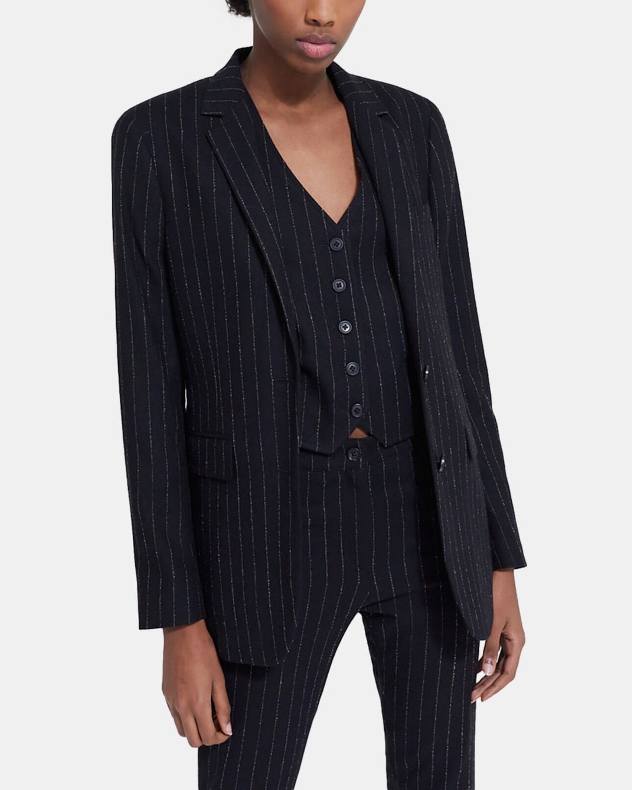 The Kooples WOMEN BLACK WHITE striped wool suit jacket