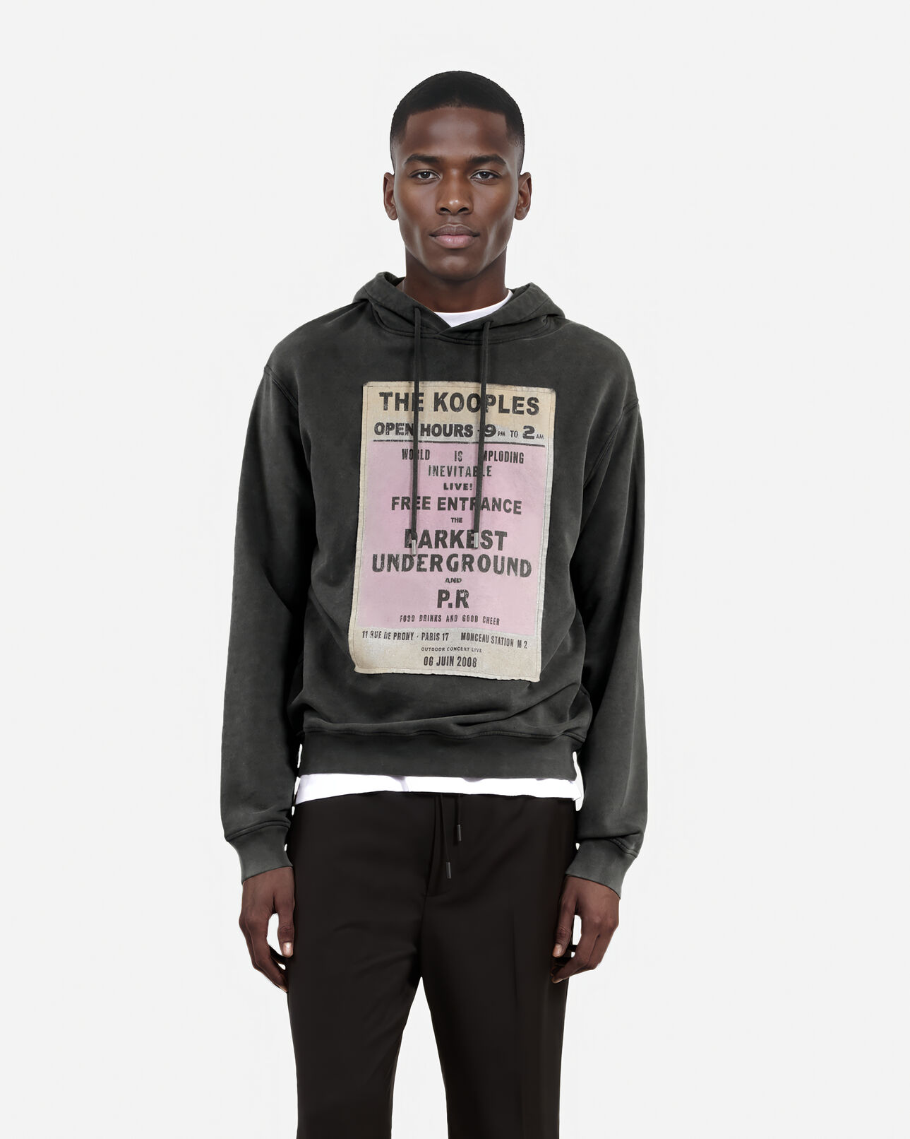 The Kooples HOMME BLACK WASHED sweatshirt à capuche et sérigraphie noir