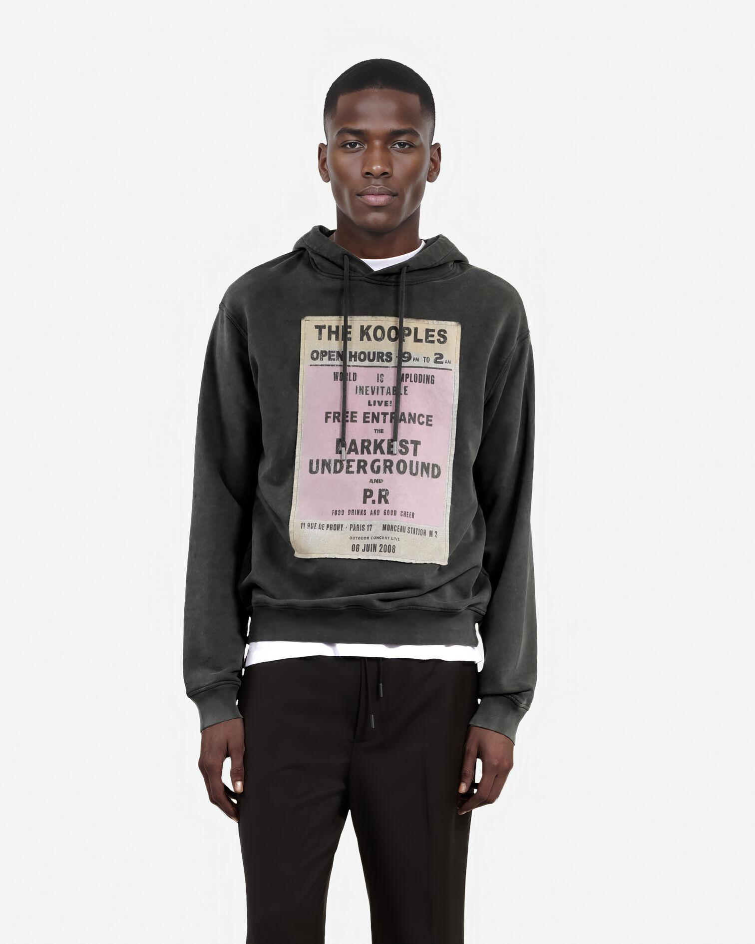 Sweatshirt à capuche et sérigraphie noir, BLACK WASHED, hi-res image number null