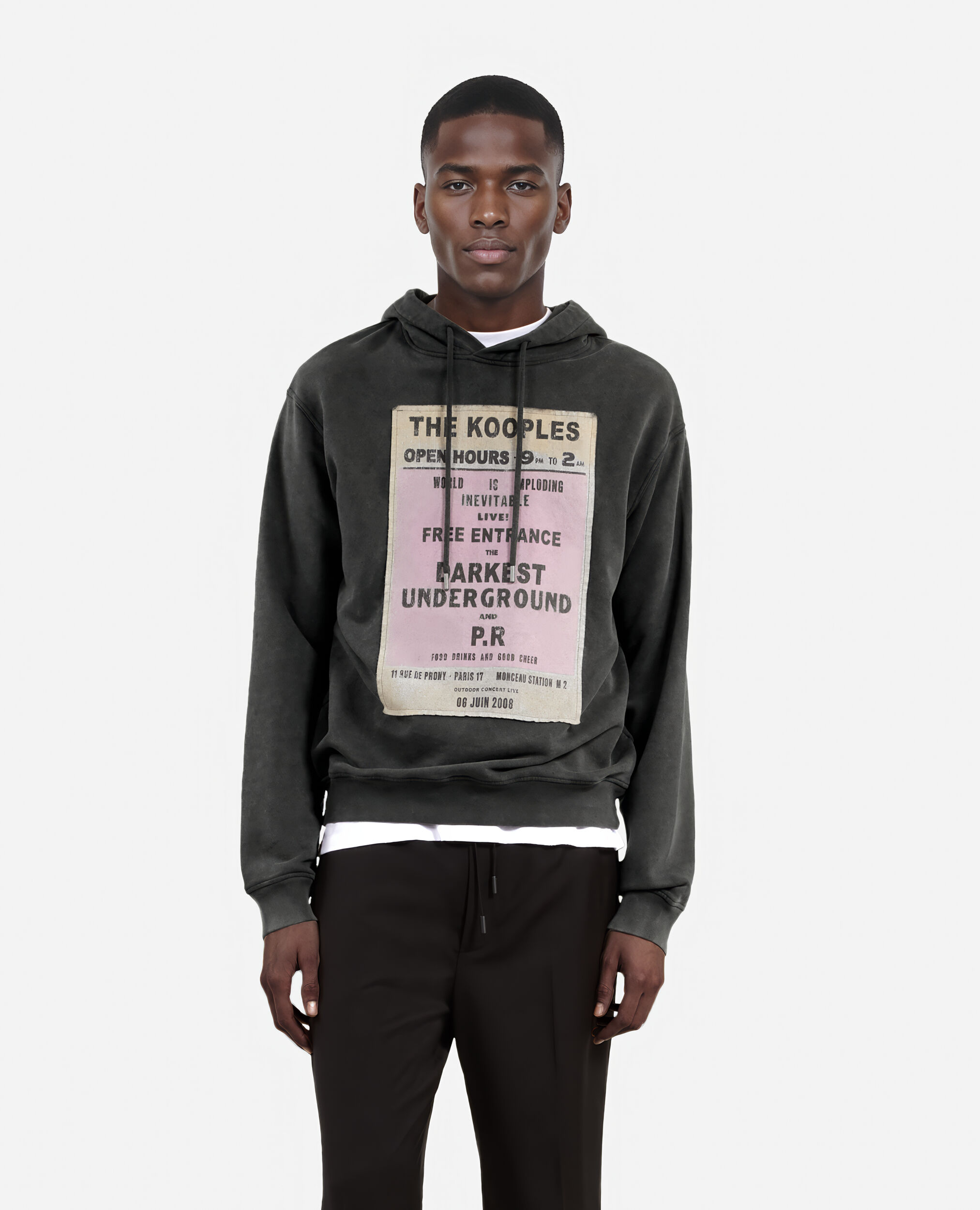Black screen print hooded sweatshirt, BLACK WASHED, hi-res image number null