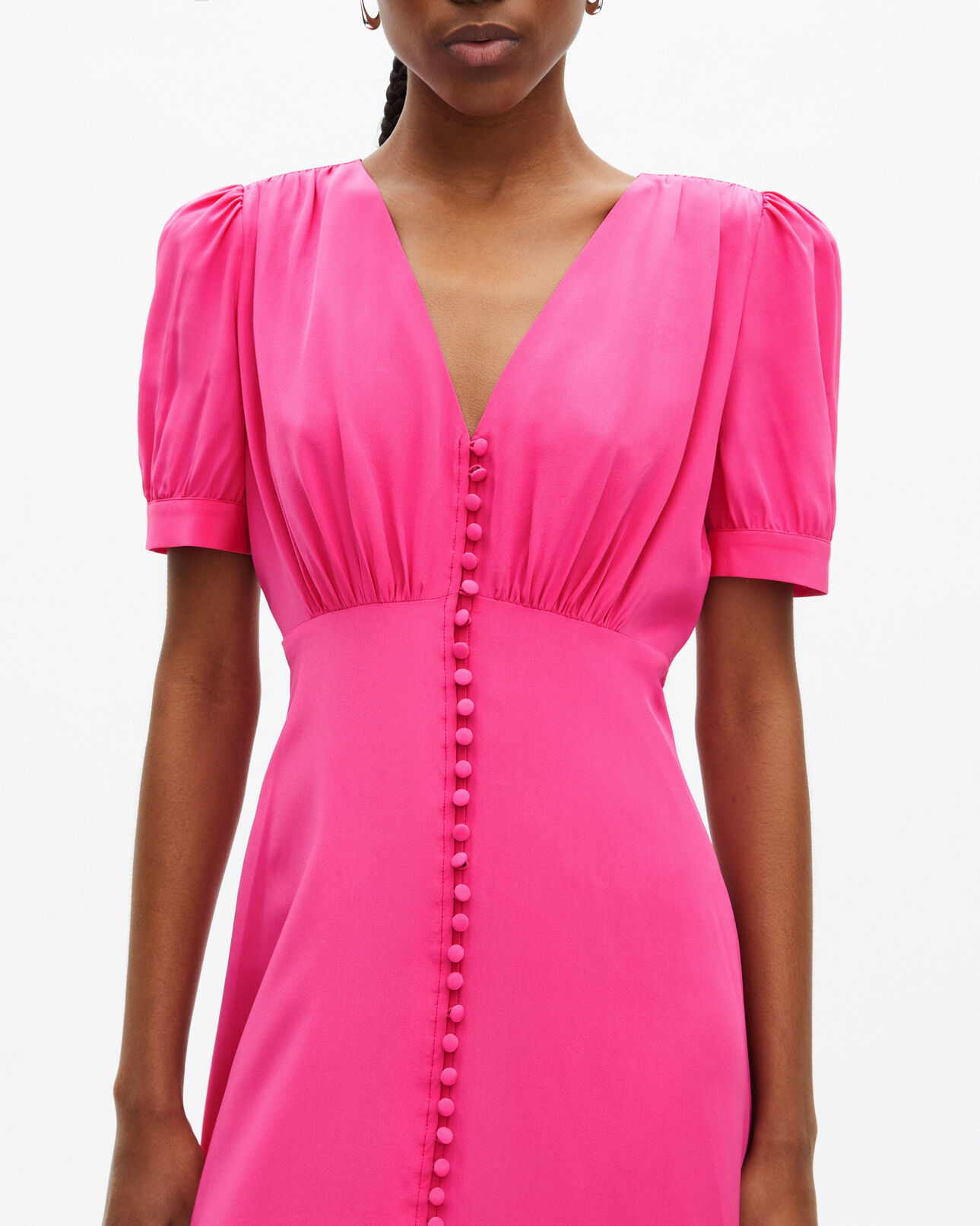 The Kooples FEMME FUSHIA robe longue avec boutonnage en soie rose