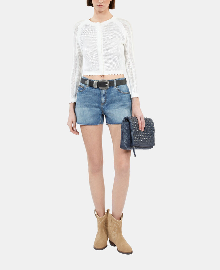 The Kooples WOMEN WHITE short white openwork knit cardigan