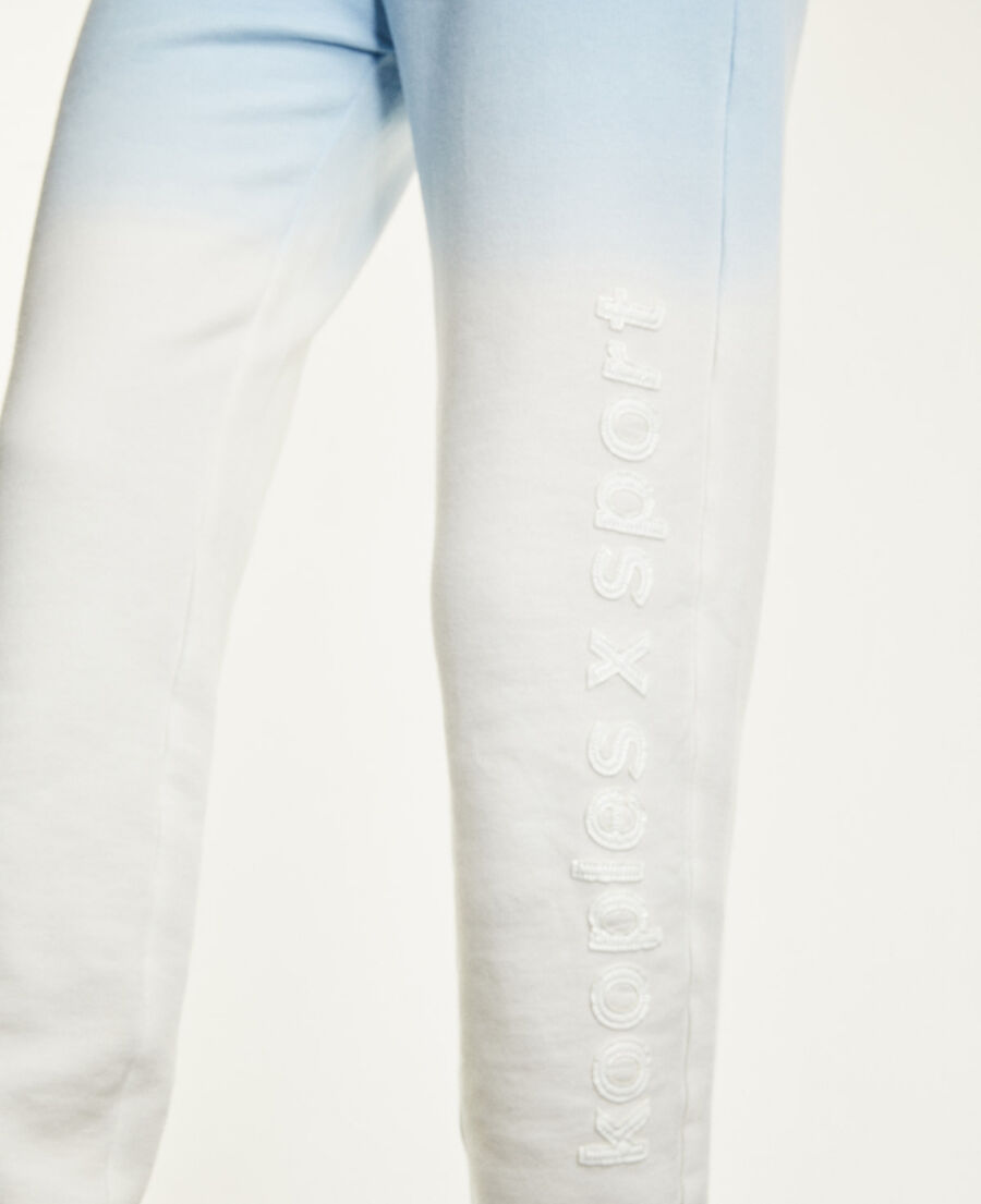 blue and white joggers with tie-dye effect