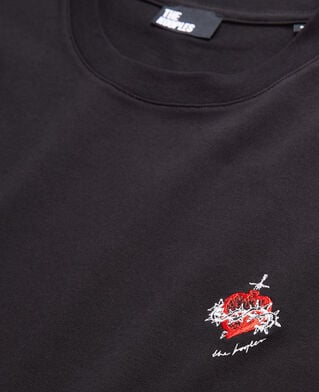 The Kooples H BLACK men's black t-shirt with dagger through heart embroidery