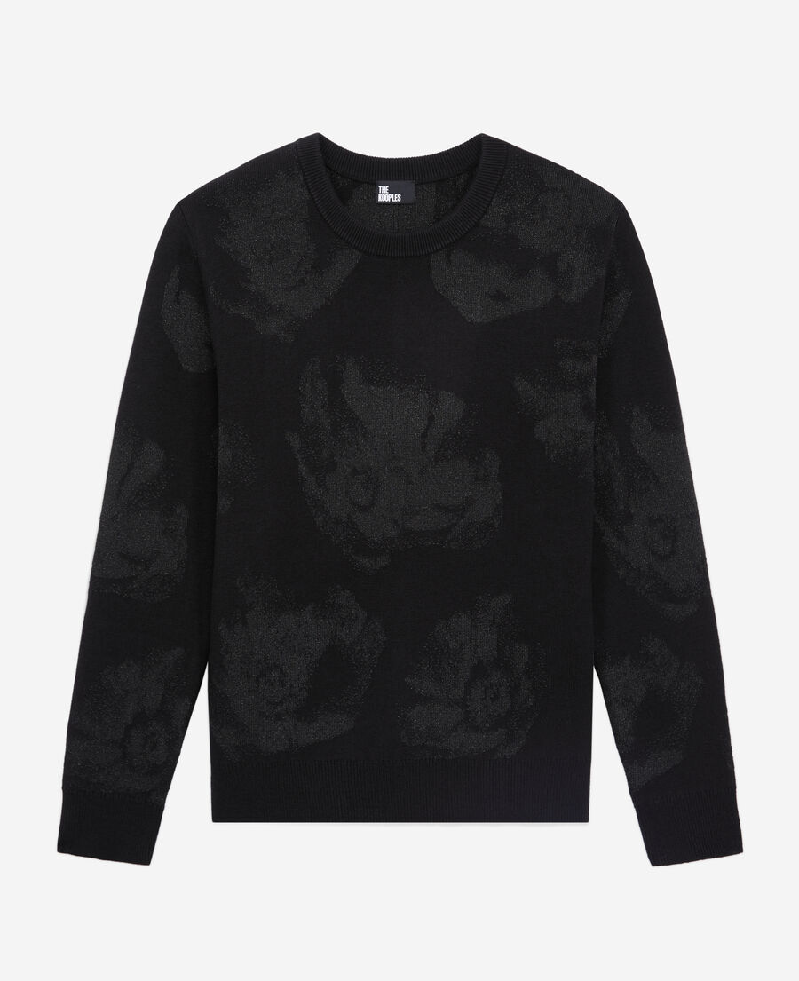 pull noir en laine mélangée avec motifs argentés
