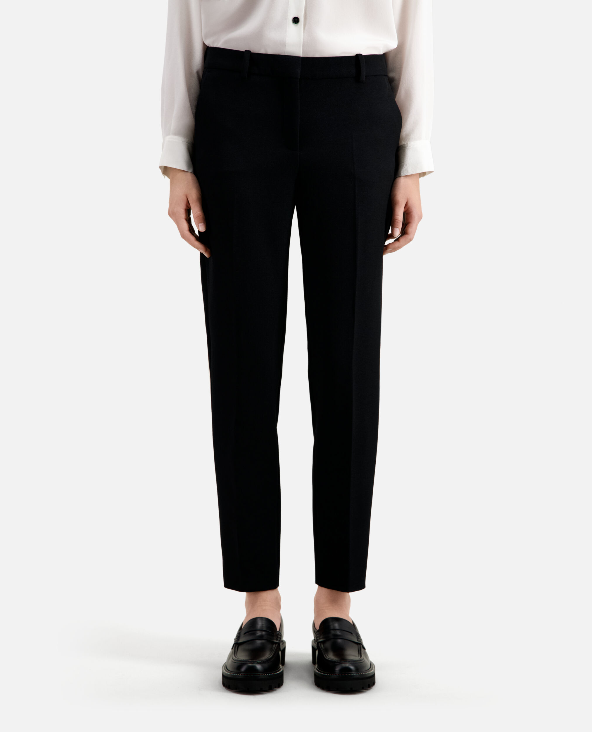 Black crepe suit pants, BLACK, hi-res image number null