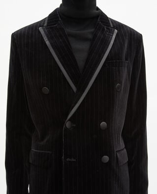 The Kooples MEN BLACK black velvet straight-cut suit jacket