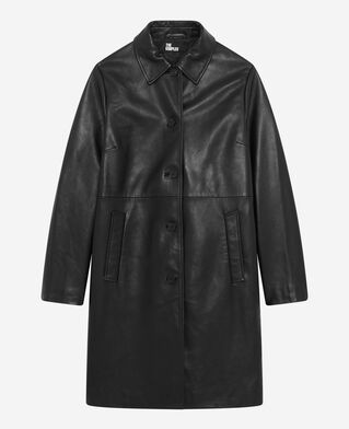 The Kooples WOMEN BLACK long black leather coat