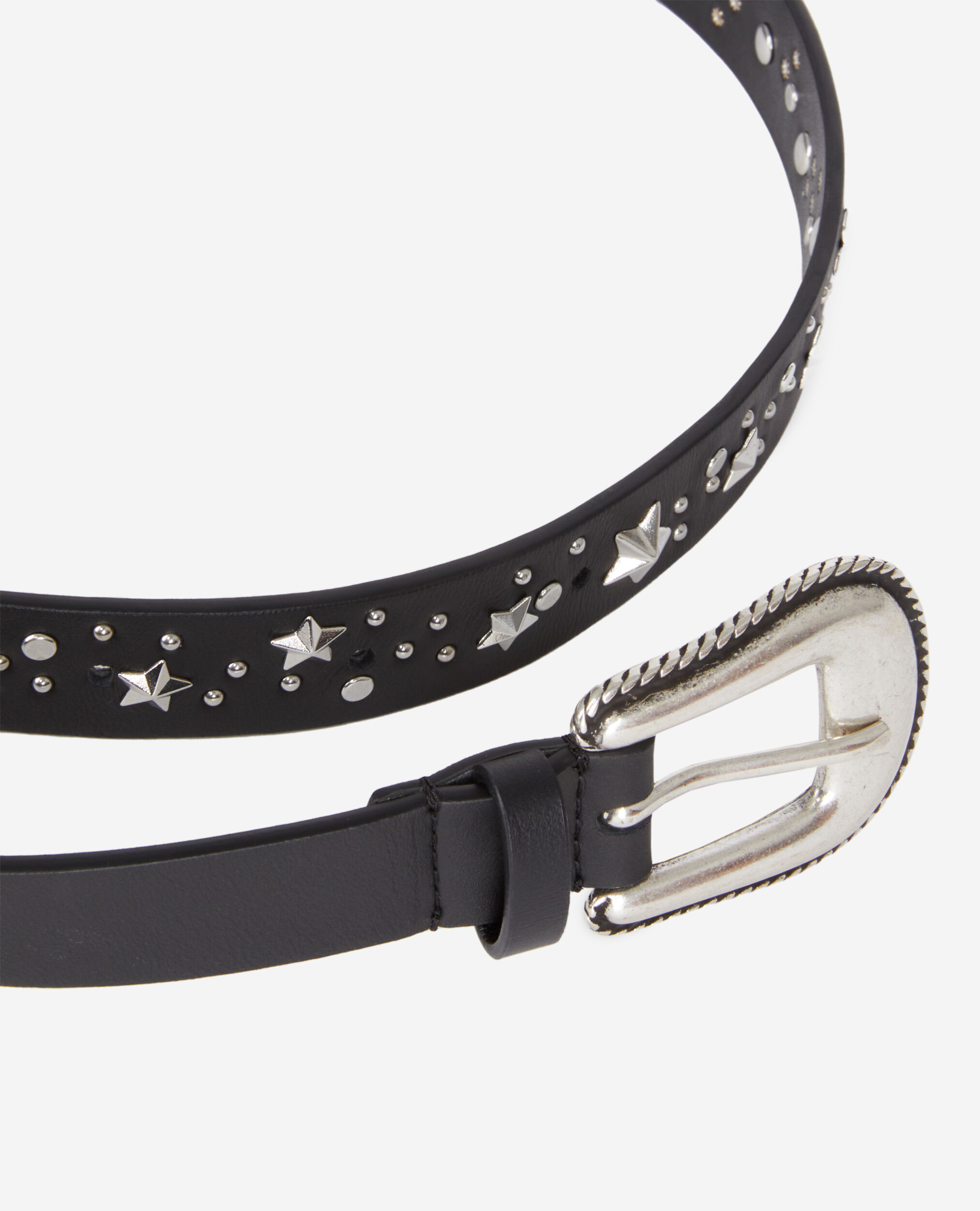Black leather belt with stars, BLACK, hi-res image number null