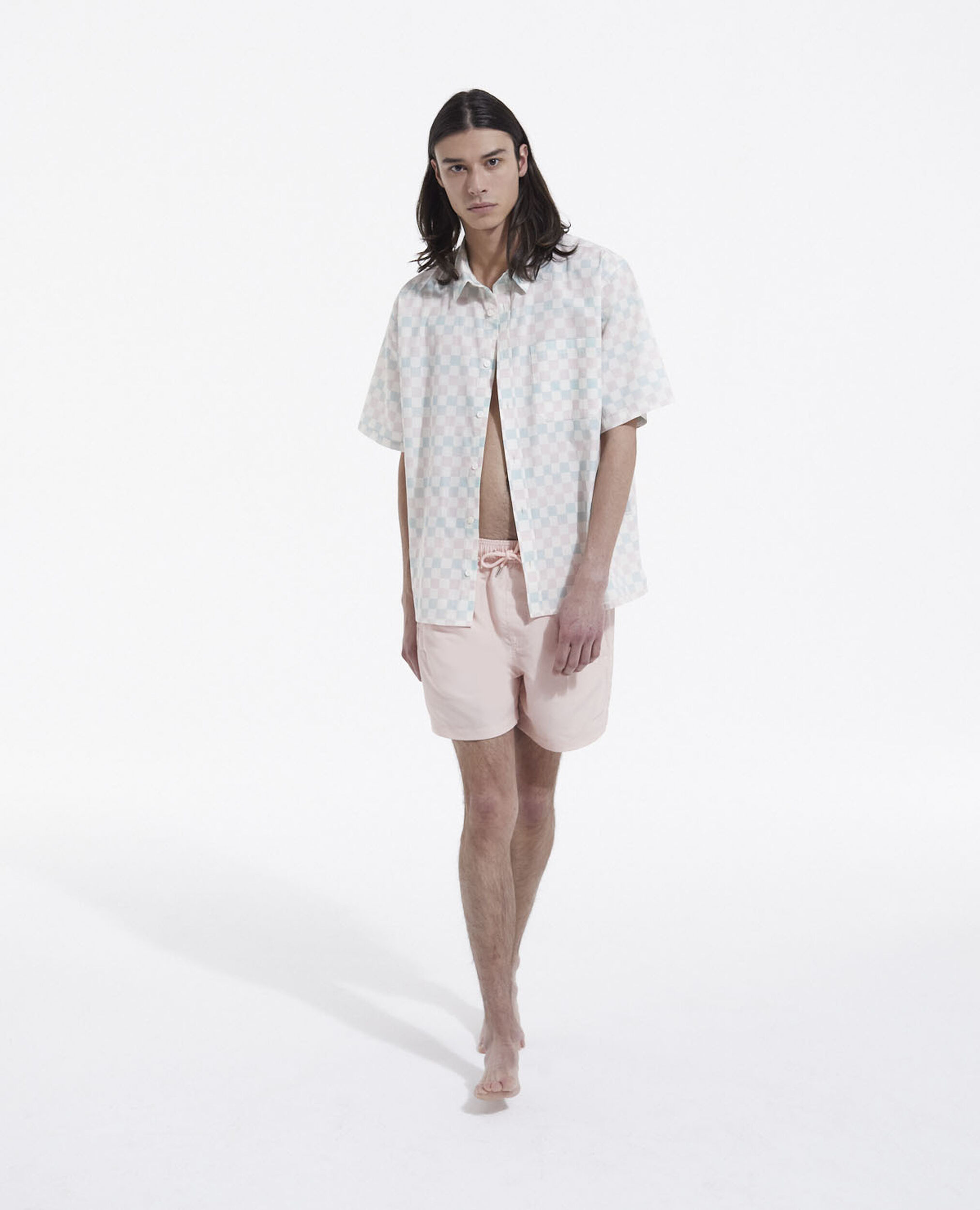 Pink and blue printed loose-fitting shirt, PASTEL PINK, hi-res image number null