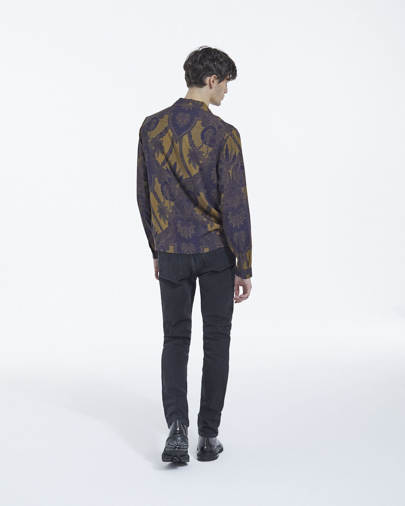 The Kooples MEN NAVY / BROWN chic navy blue shirt with bandanna motif