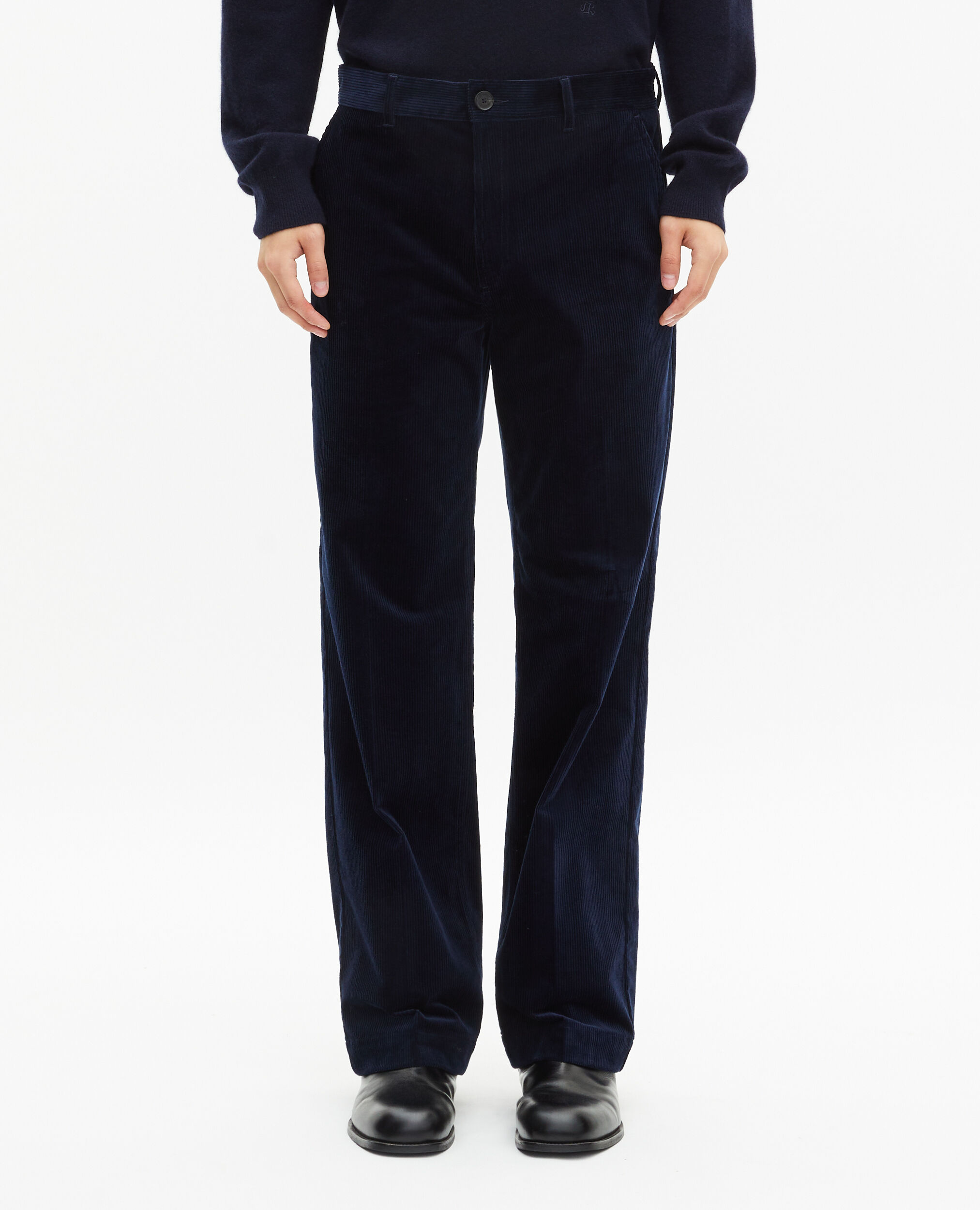 Pantalon large en velours côtelé marine, NAVY, hi-res image number null