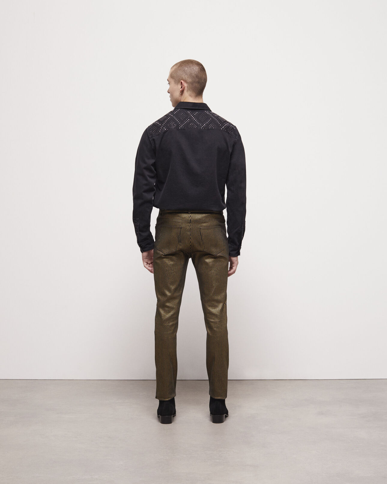 The Kooples HOMME BLACK / GOLD jean slim à rayures doré