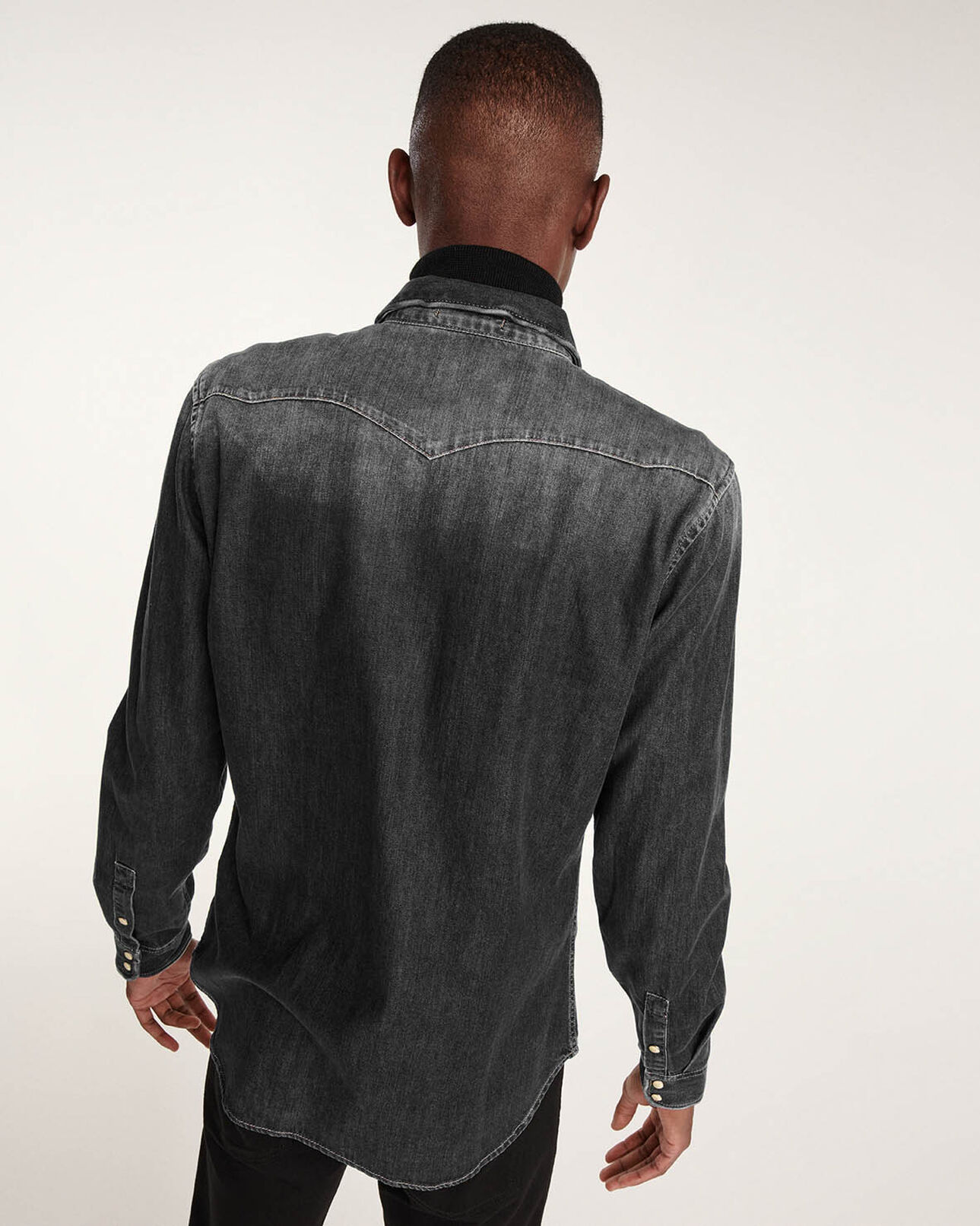 The Kooples HOMME GREY chemise jean gris délavé détails western