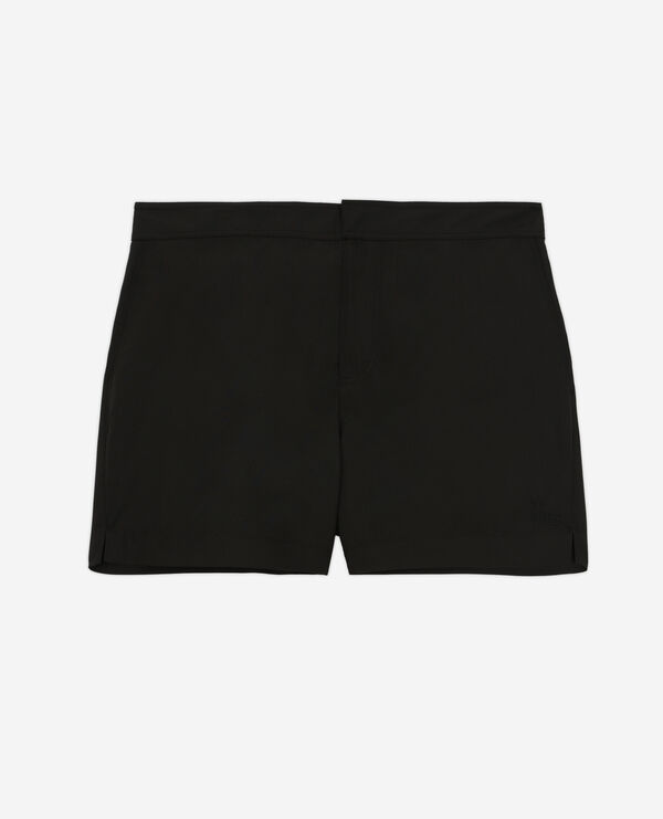 black swim shorts with logo