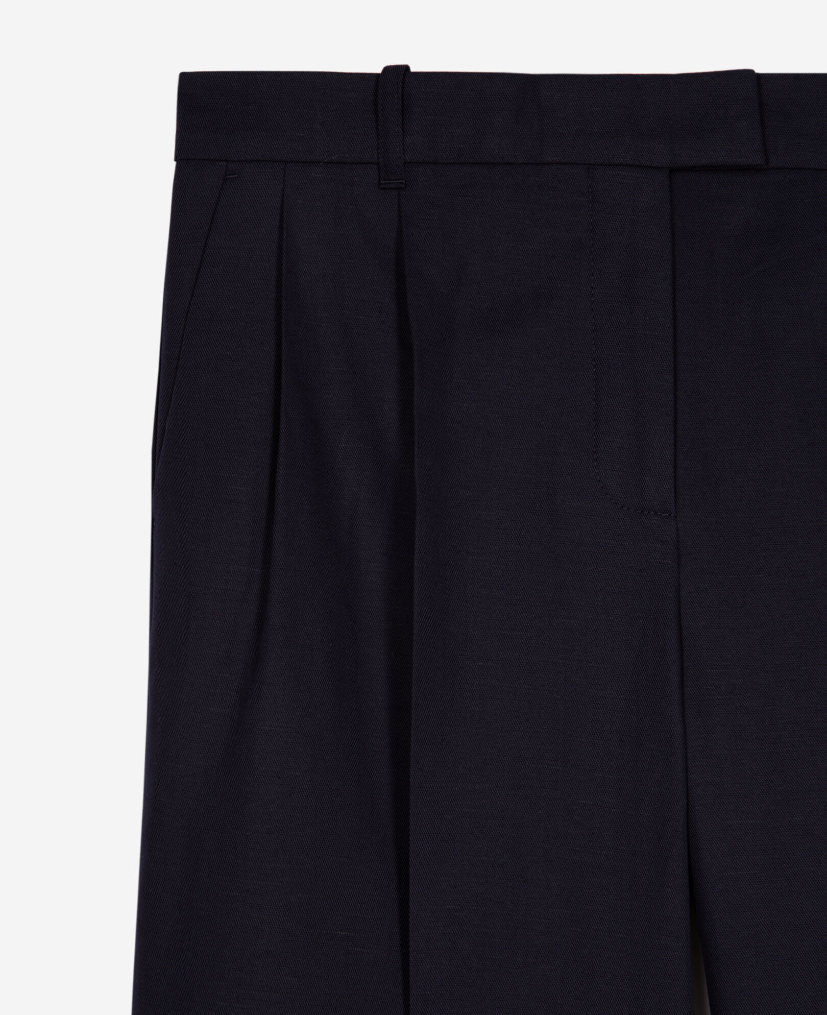 The Kooples WOMEN NAVY straight-cut navy blue cotton and linen flared pants