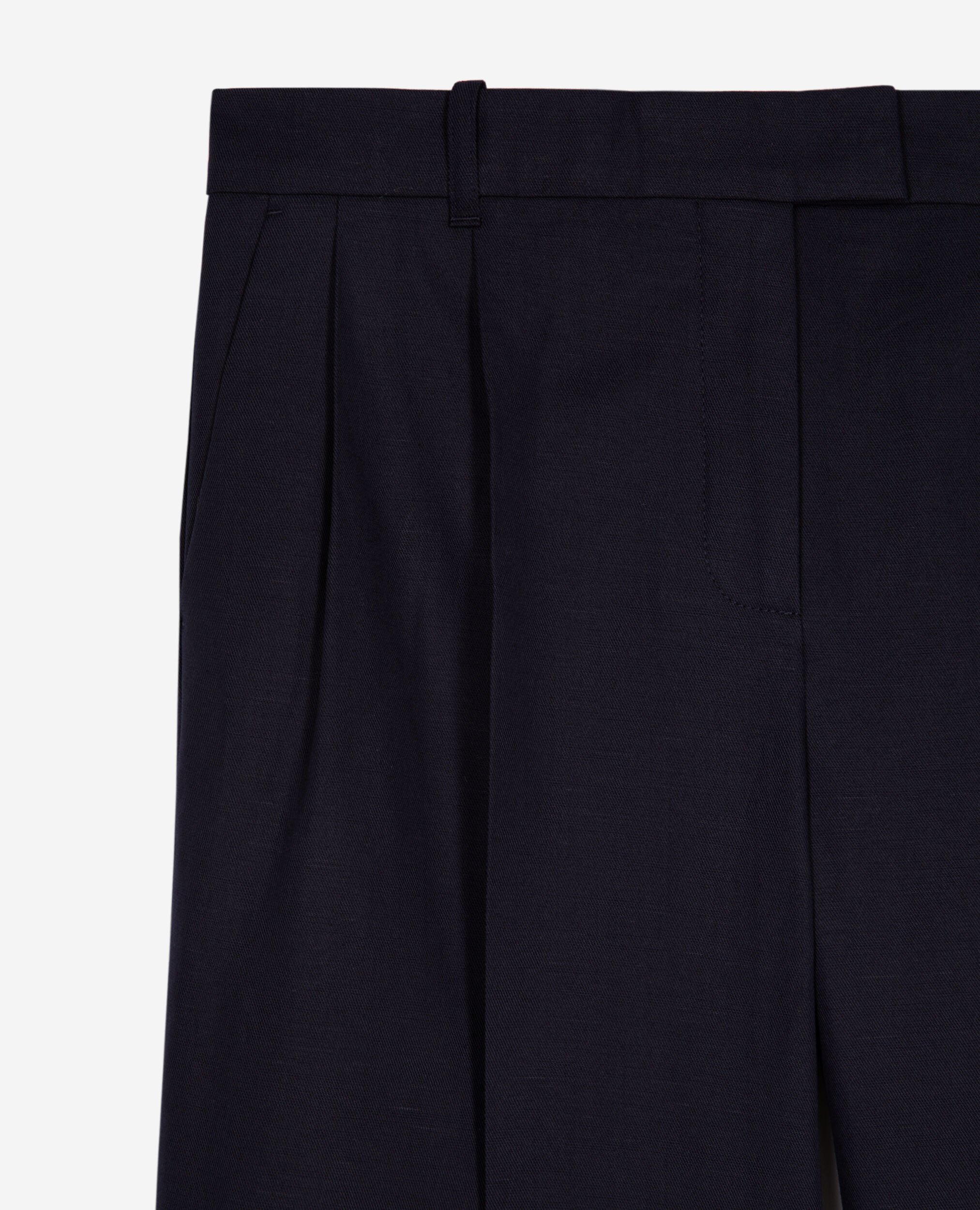 Straight-cut navy blue cotton and linen flared pants, NAVY, hi-res image number null