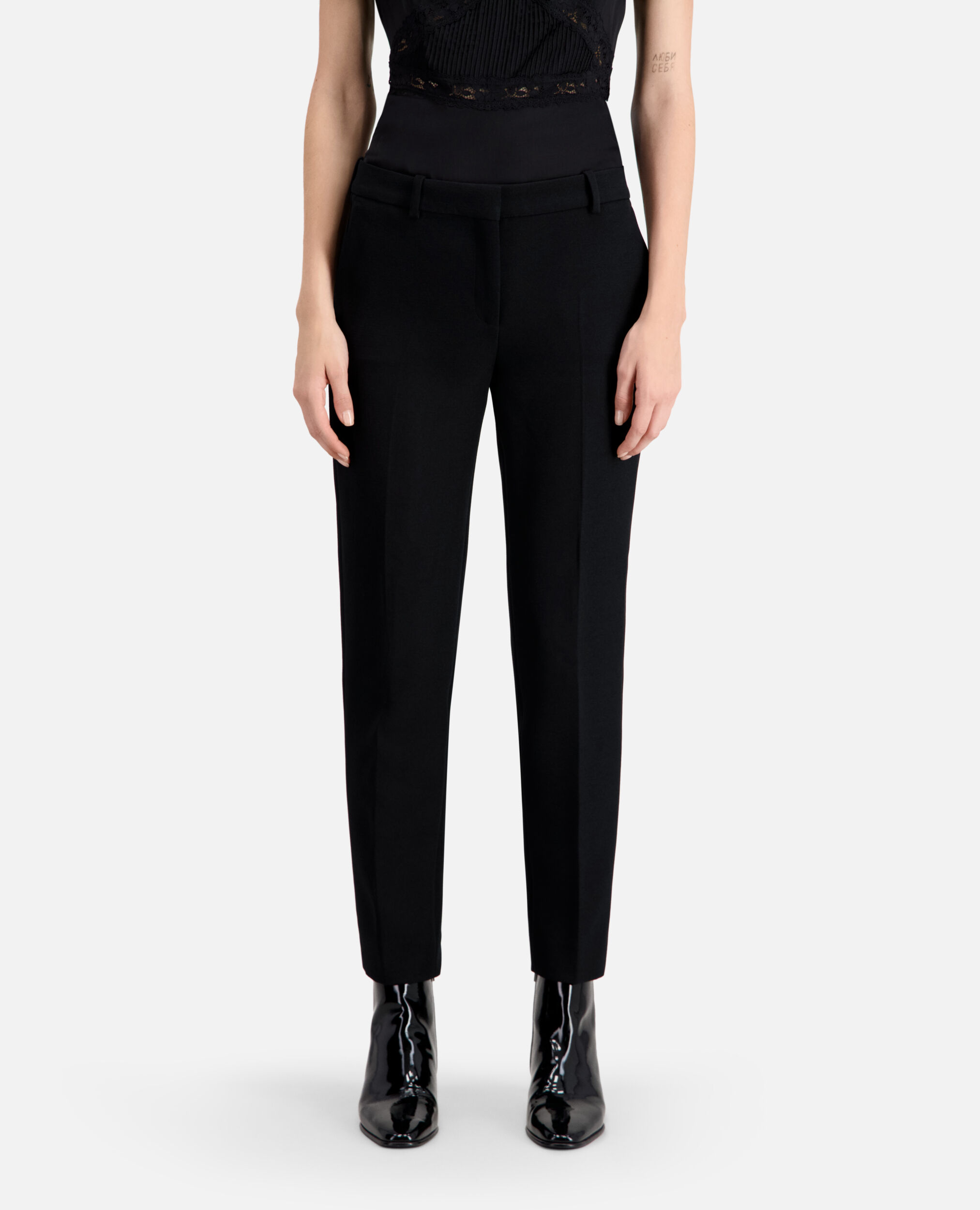 Pantalon de costume en crêpe noir, BLACK, hi-res image number null