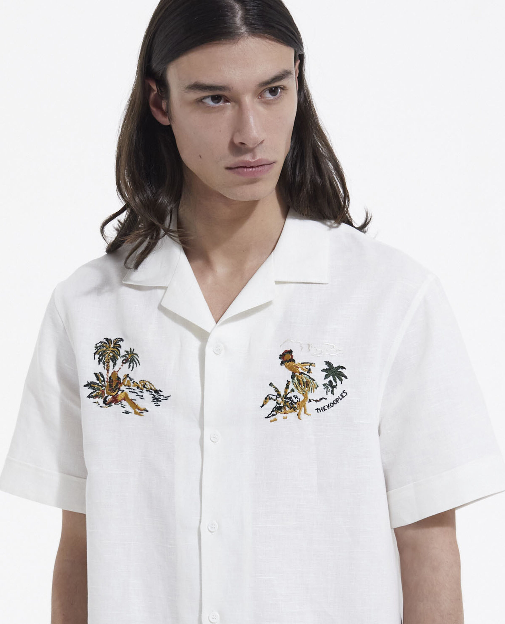 Hawaiian-collar shirt with embroidery, ECRU, hi-res image number null