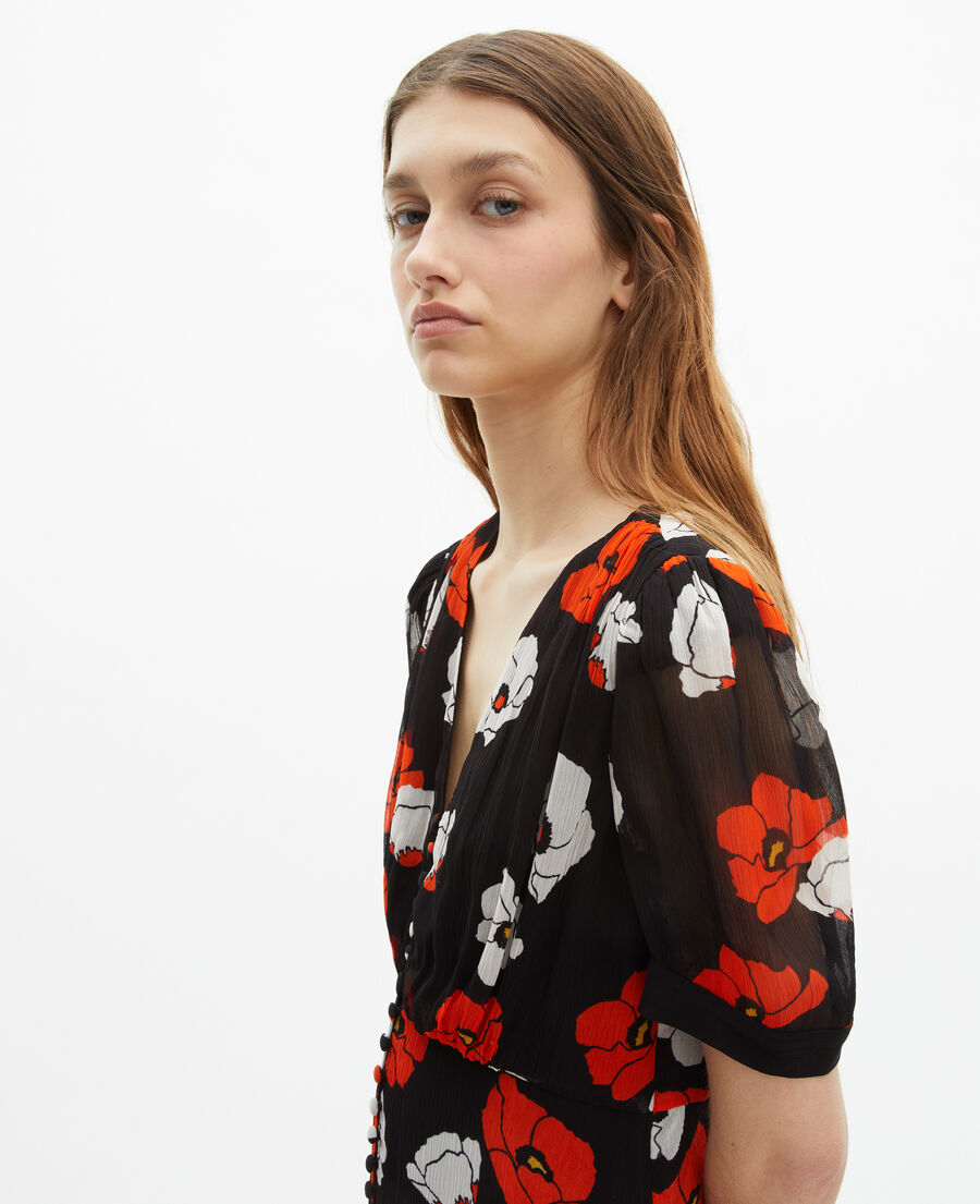 The Kooples WOMEN BLACK RED OFF WHITE black floral print maxi dress