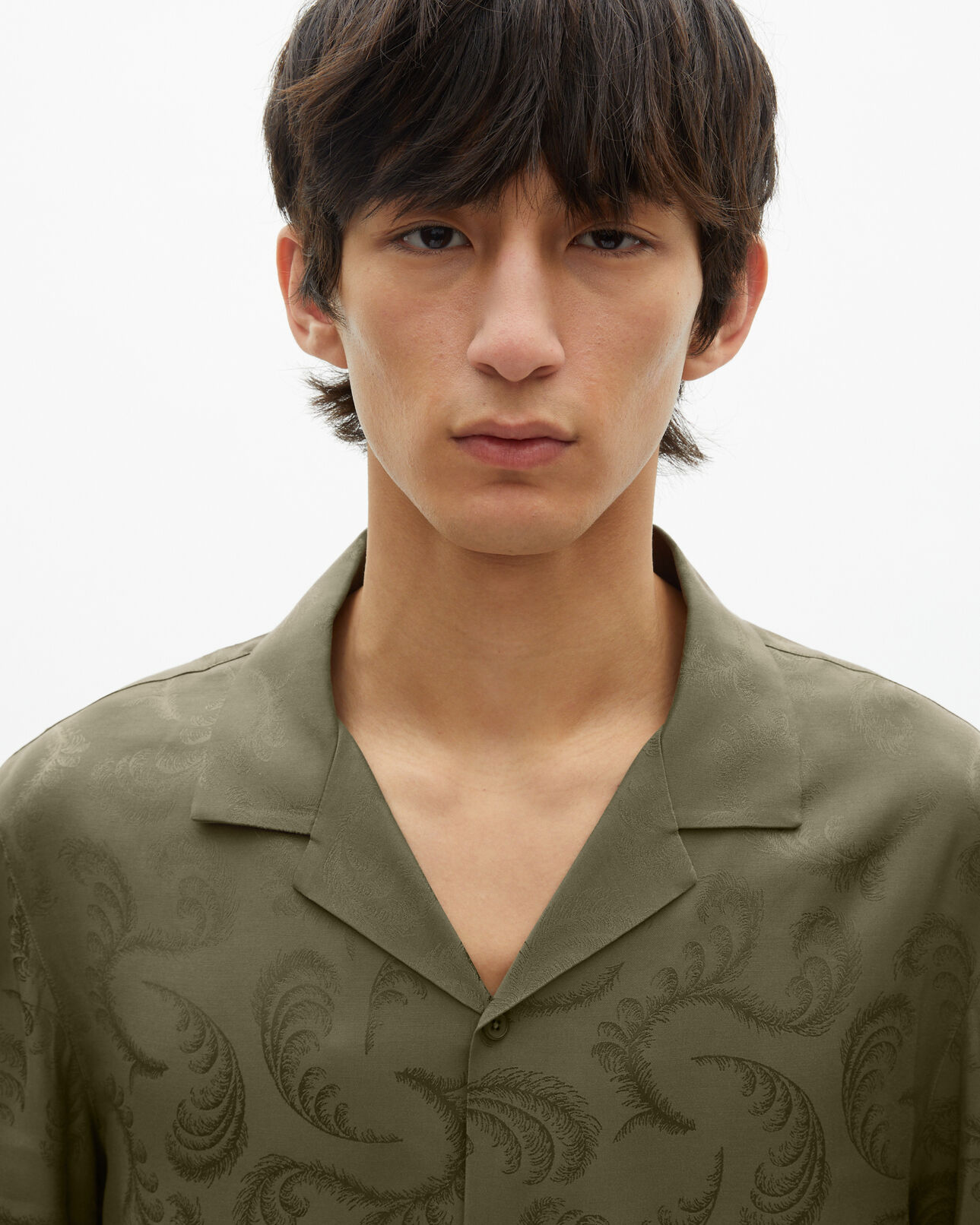 The Kooples H OLIVE KAKI short-sleeved khaki jacquard shirt