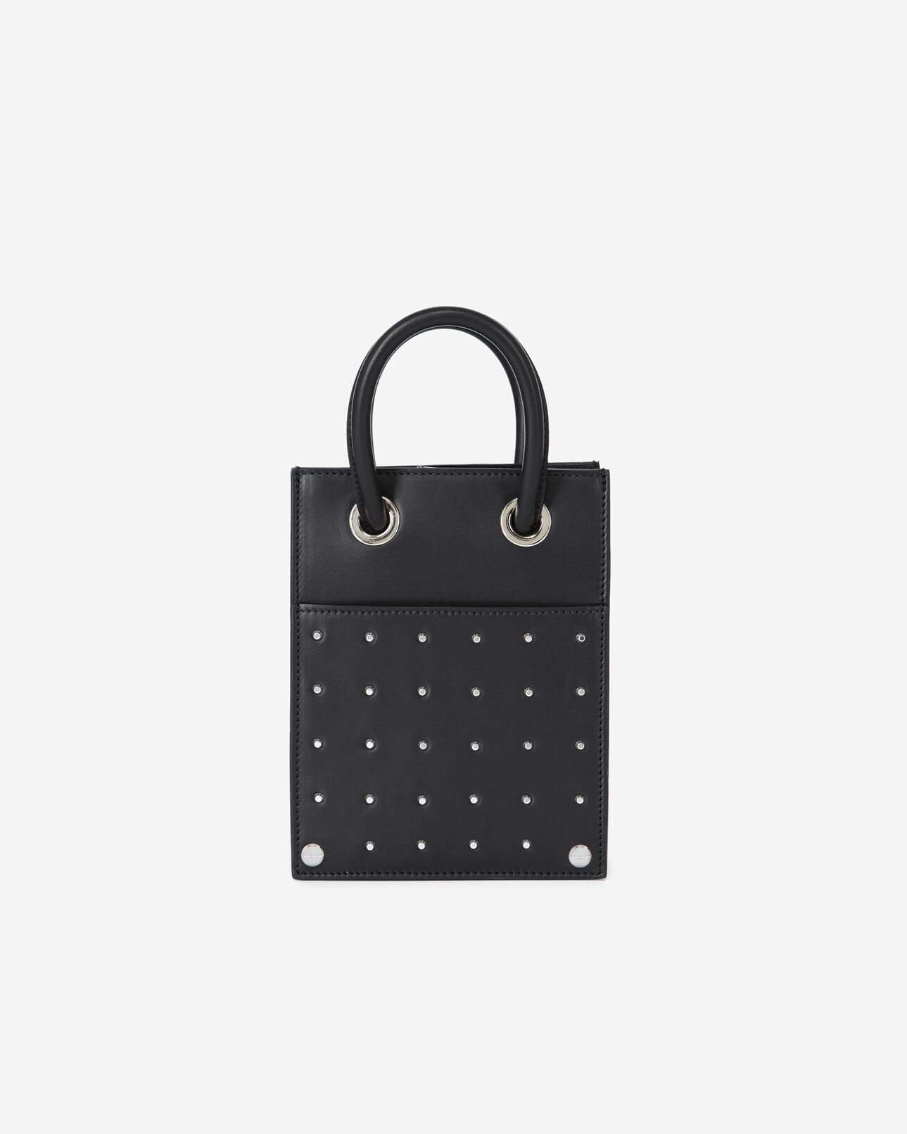 The Kooples WOMEN BLACK studded smooth black leather handbag