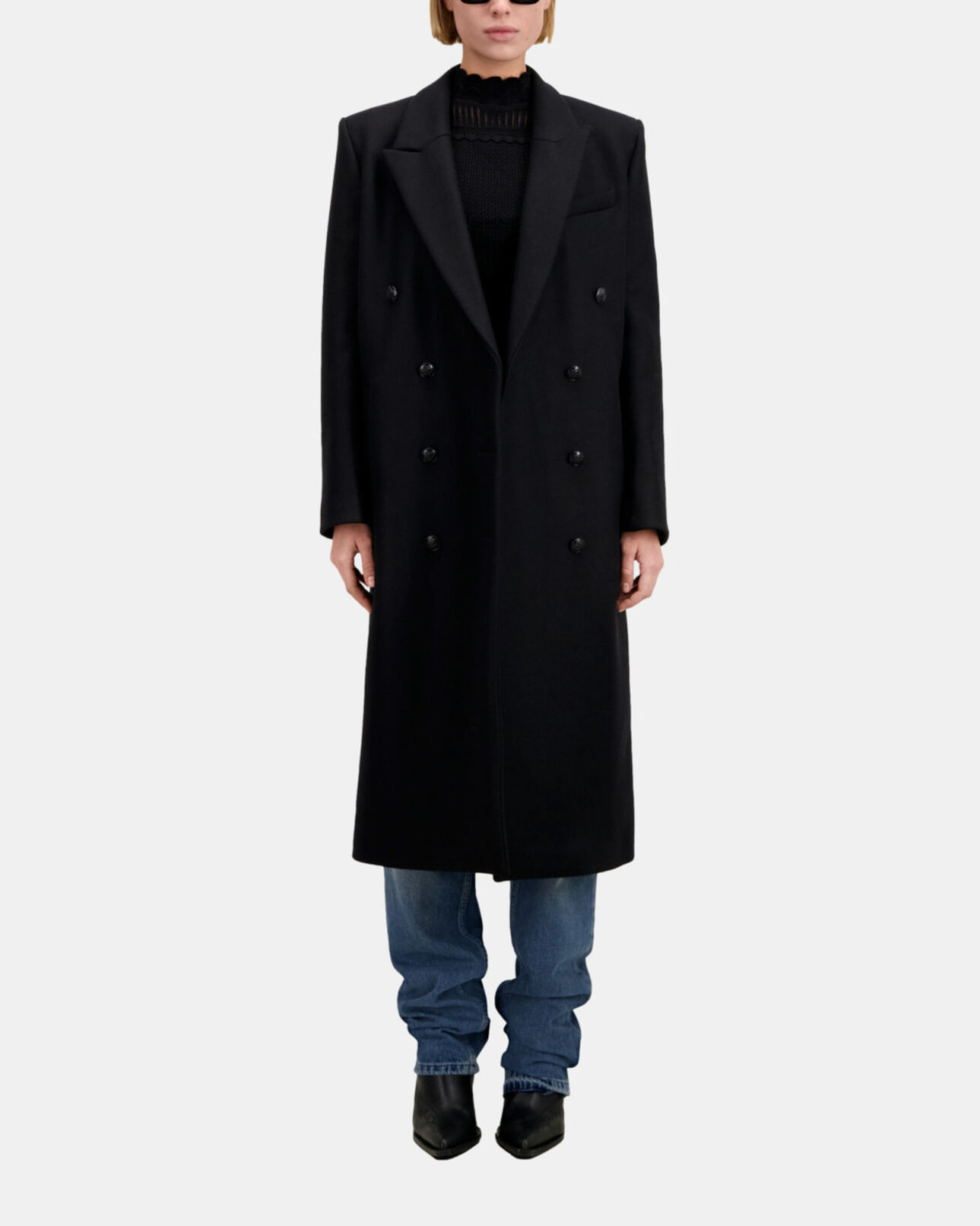 The Kooples FEMME BLACK manteau long noir en laine