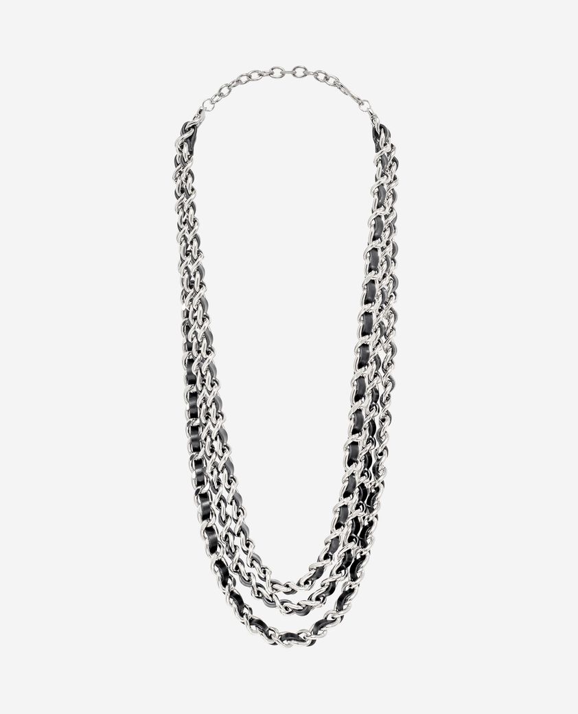 The Kooples WOMEN BLACK SILVER necklace with leather and silver chains