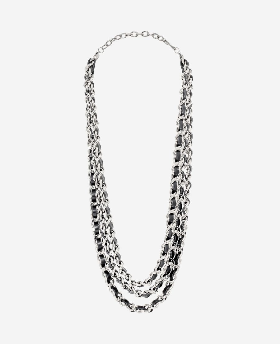 The Kooples WOMEN BLACK SILVER necklace with leather and silver chains