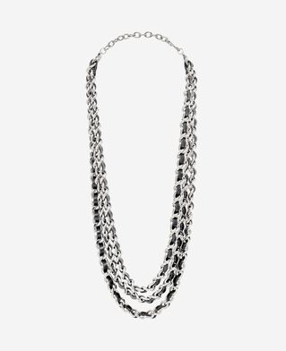 The Kooples WOMEN BLACK SILVER necklace with leather and silver chains